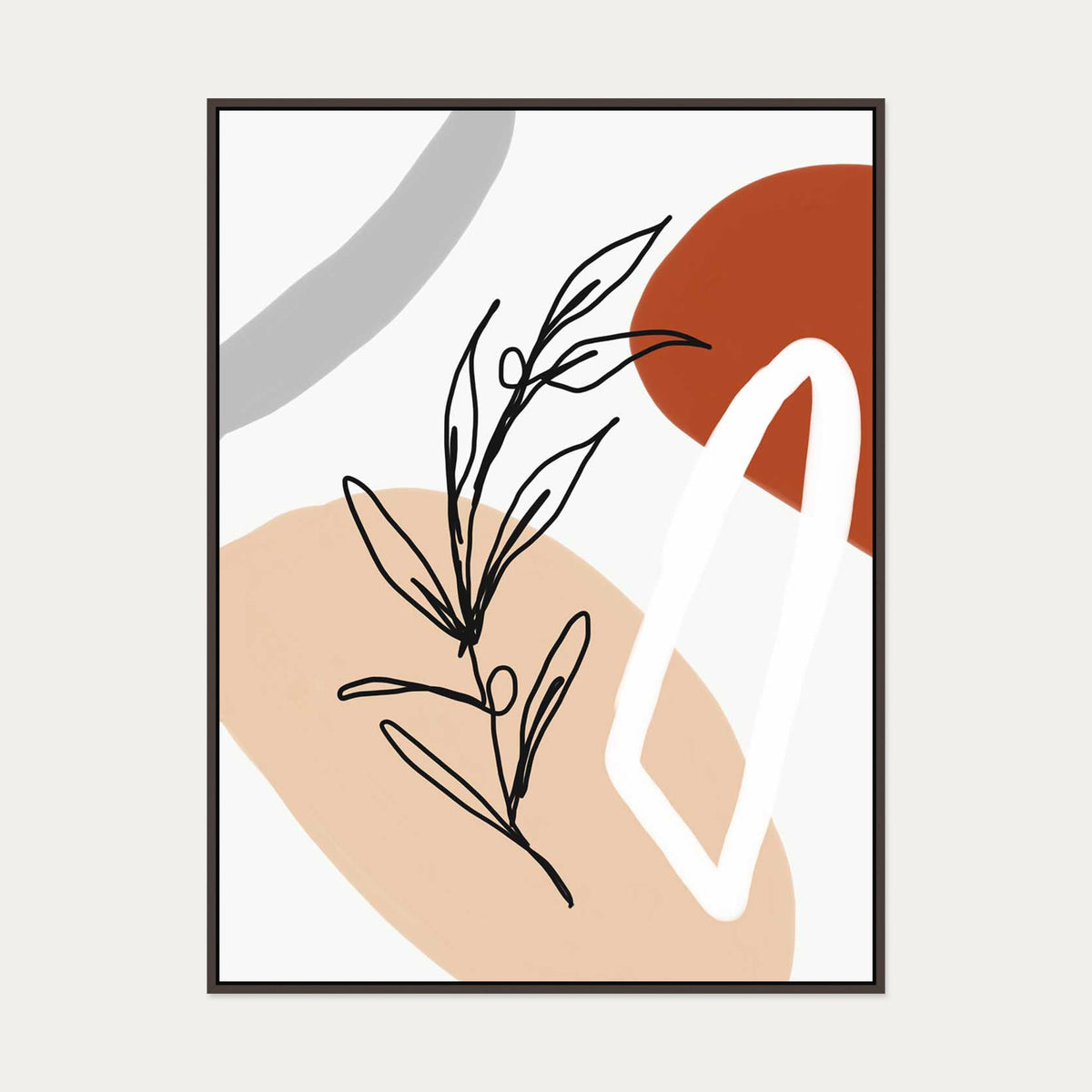 Abstract Botanical Shapes Canvas Art — 90 x 120 cm — Brown Frame
