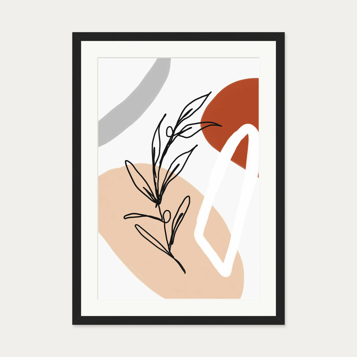 Abstract Botanical Shapes Art Print — 50 x 70 cm — Black Frame