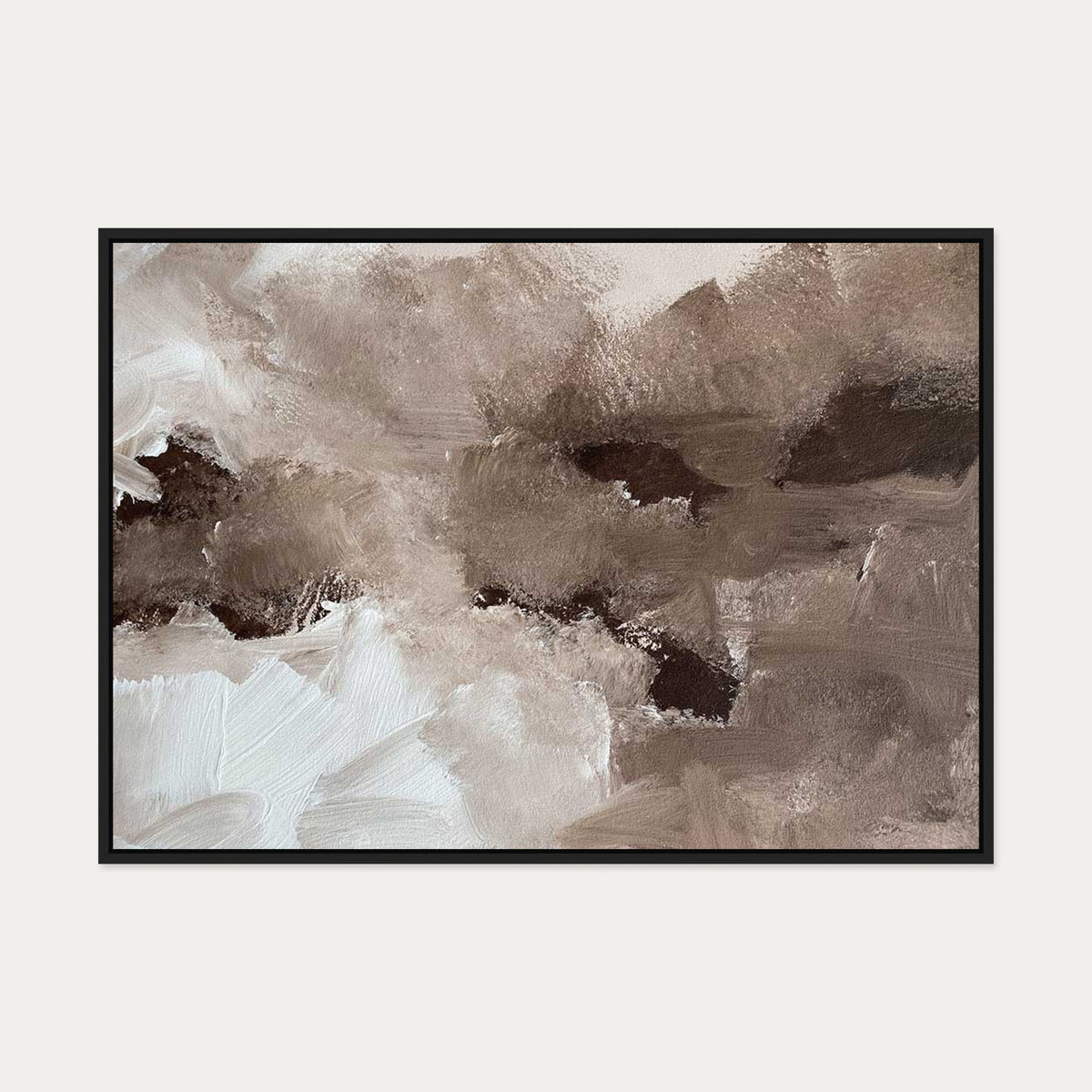 Abstract Brown Shapes Canvas Art — 70 x 100 cm — Black Frame