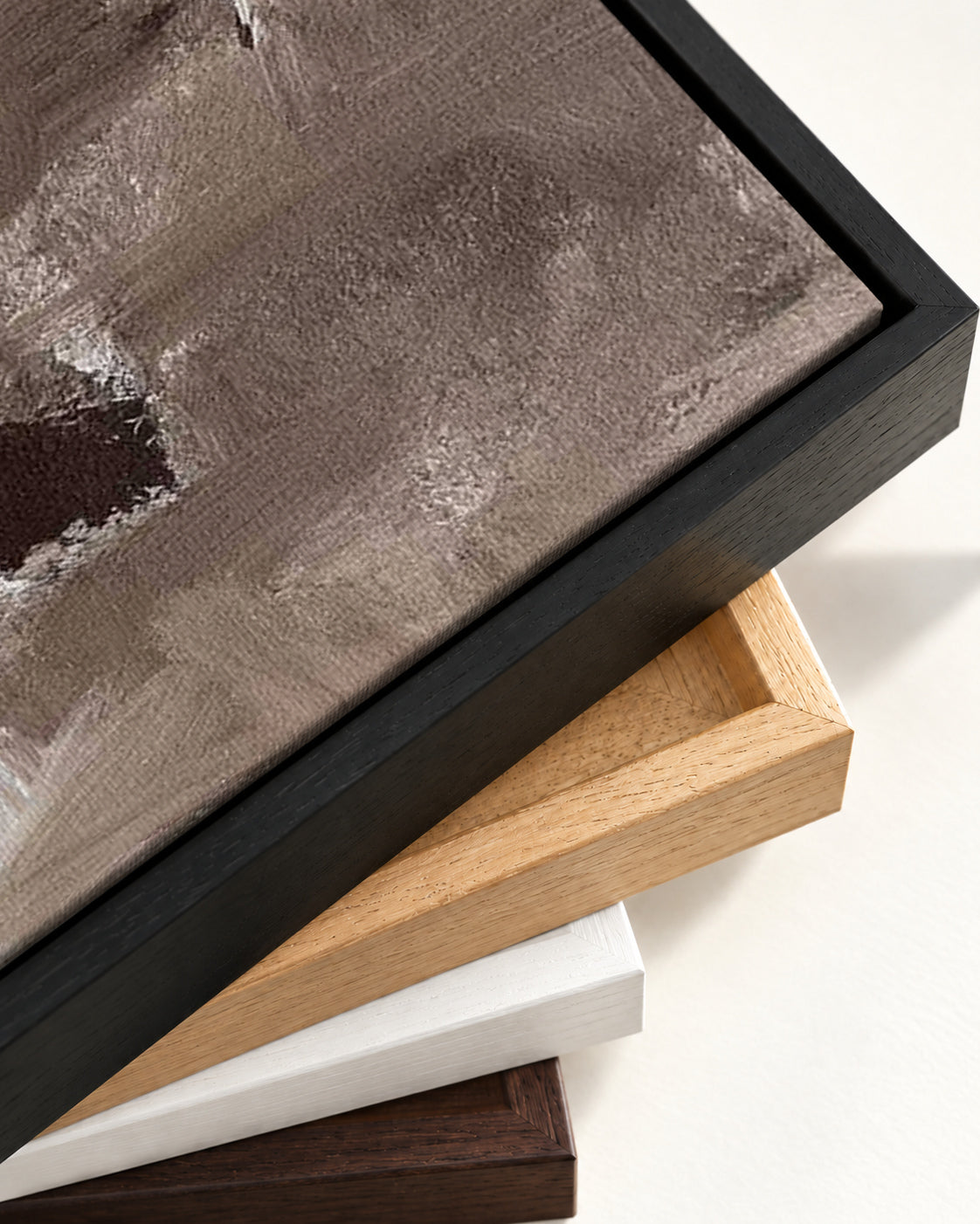 Abstract Brown Shapes Canvas Art — framed canvas corner and wrapped canvas detail