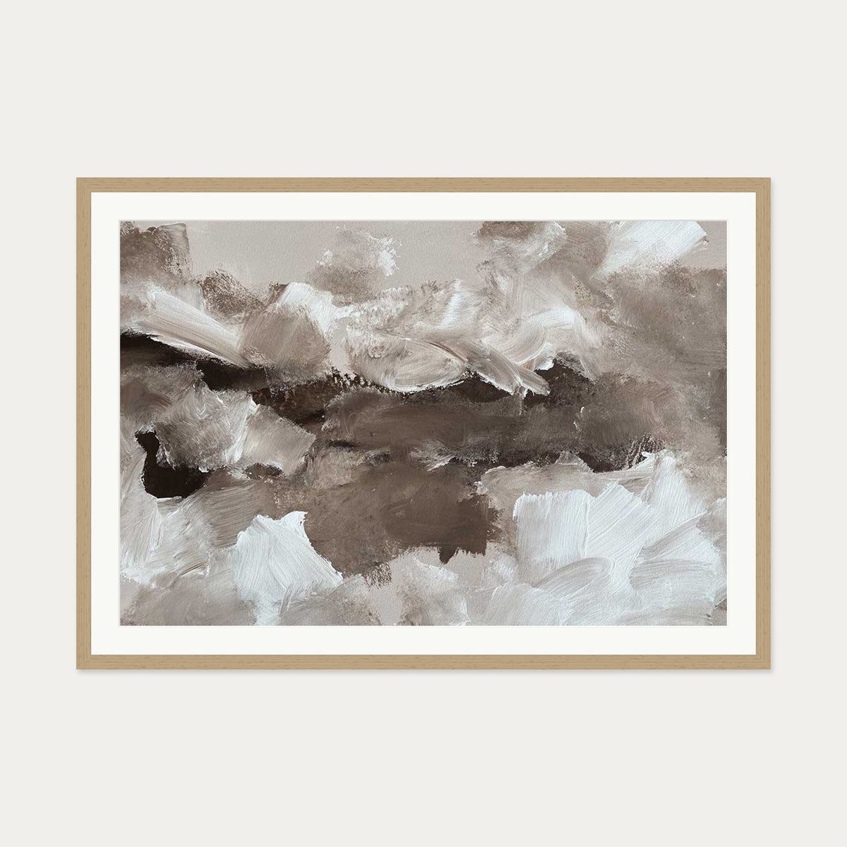 Abstract Brown Tones Art Print — 70 x 100 cm — Oak Frame