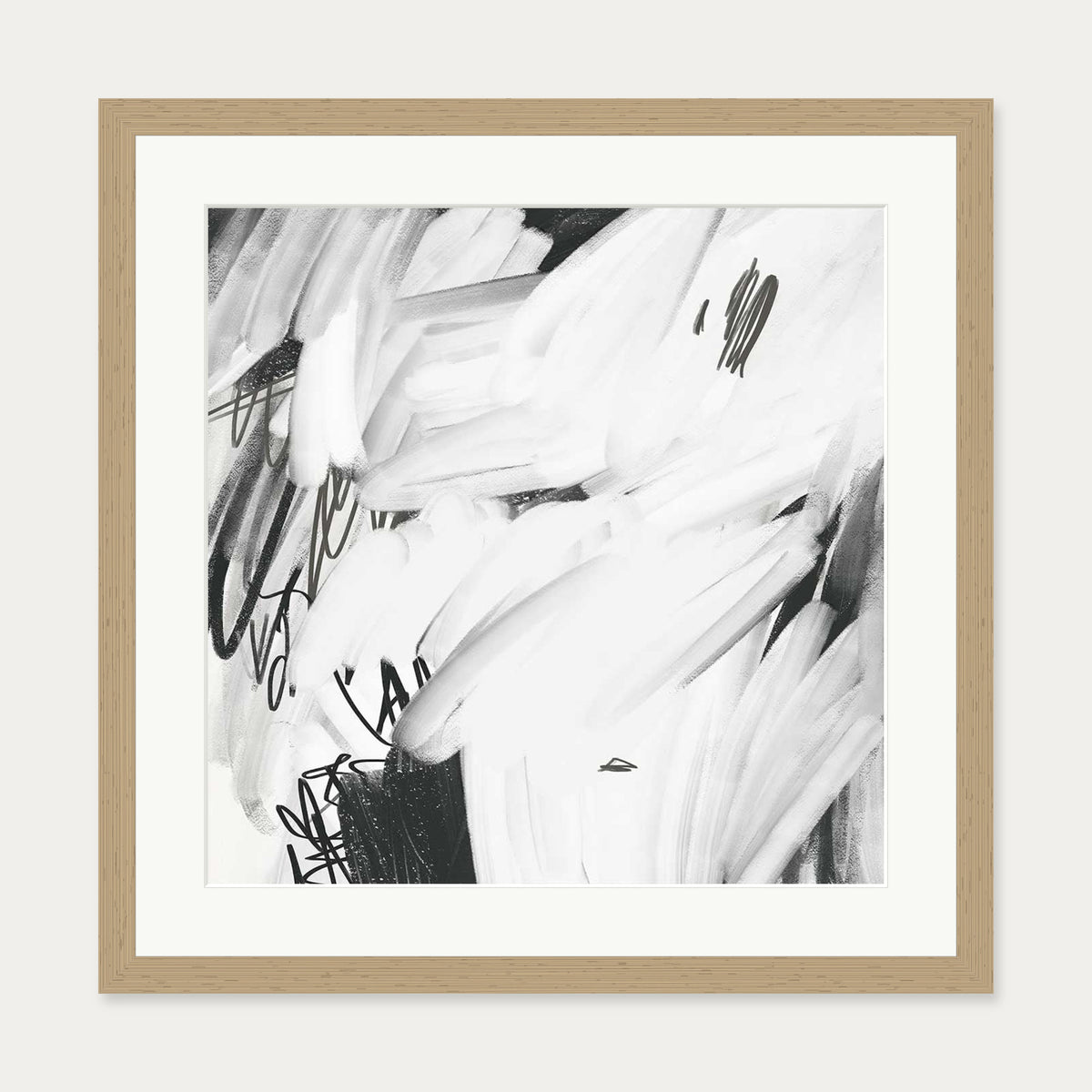 Abstract Brushed Square Art Print — 50 x 50 cm — Oak Frame