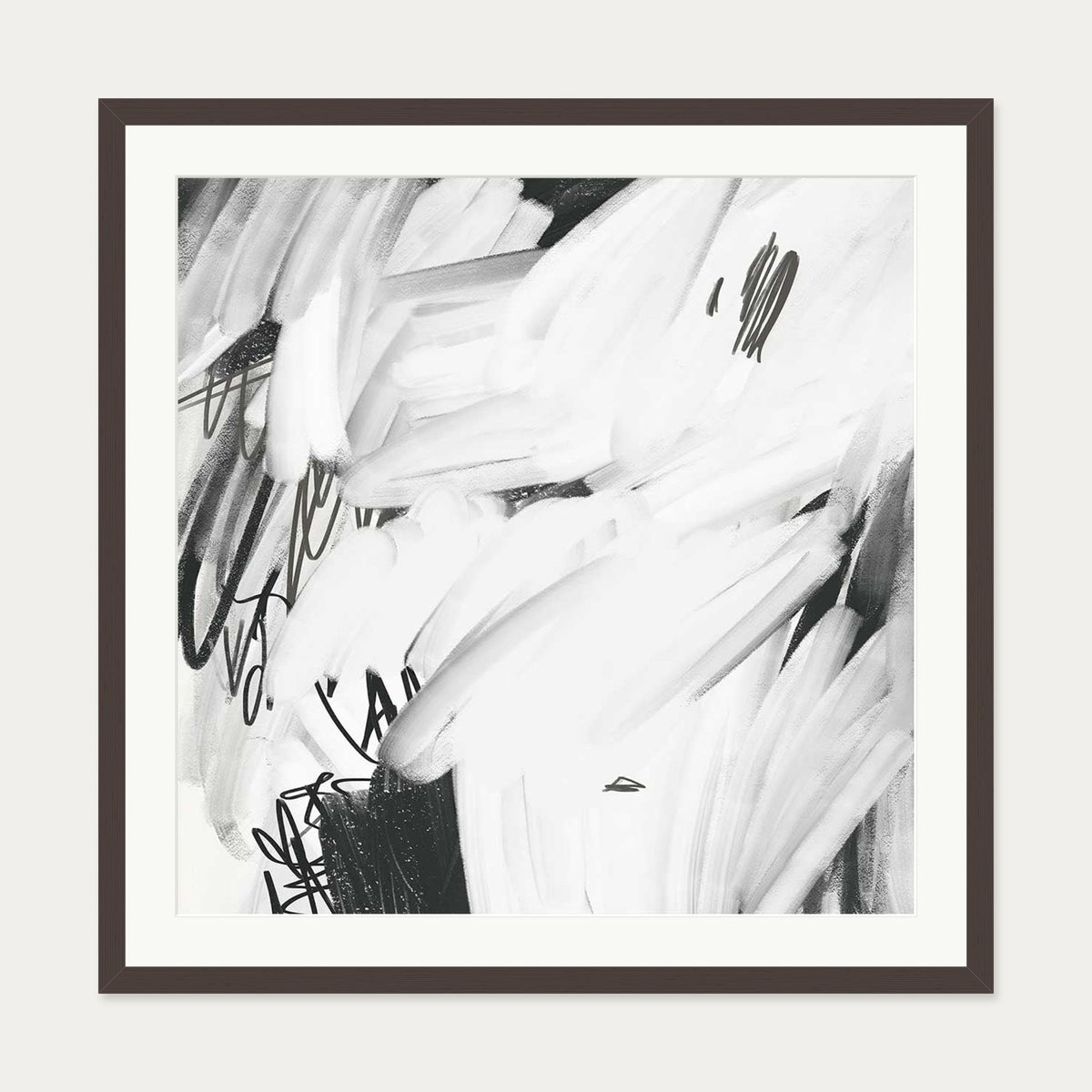 Abstract Brushed Square Art Print — 70 x 70 cm — Brown Frame