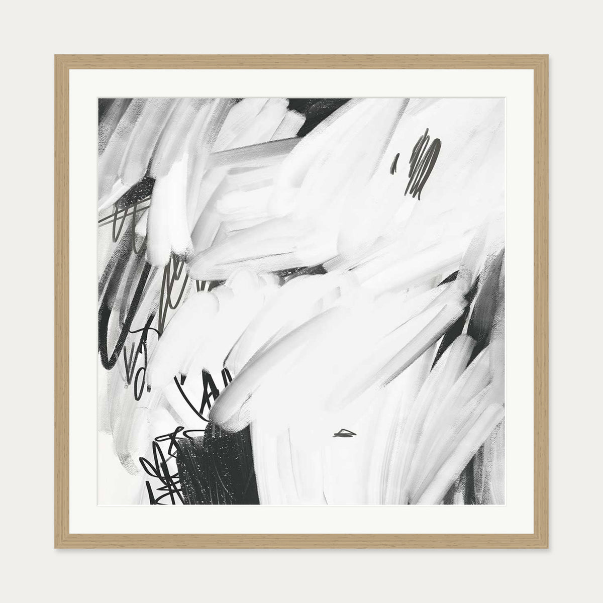 Abstract Brushed Square Art Print — 70 x 70 cm — Oak Frame