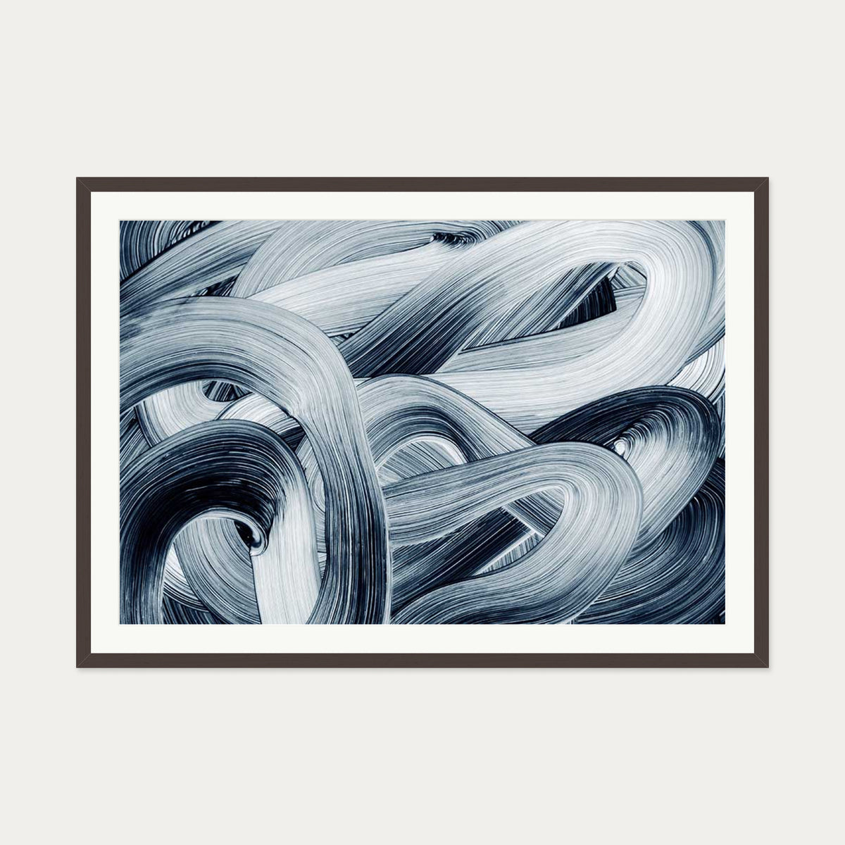 Abstract Brushstrokes II Art Print — 70 x 100 cm — Brown Frame