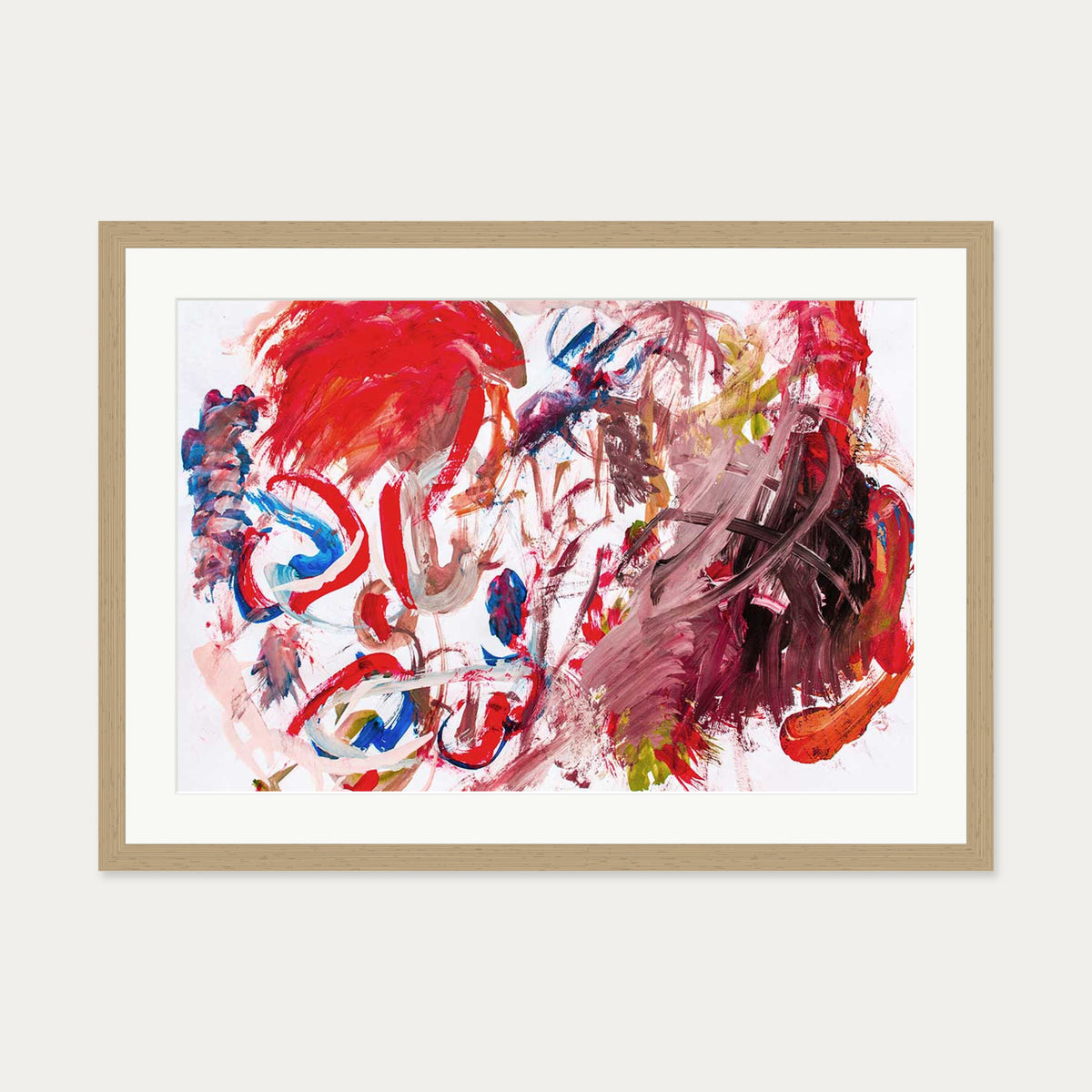 Abstract Brushstrokes II Wall Art Print — 50 x 70 cm — Oak Frame