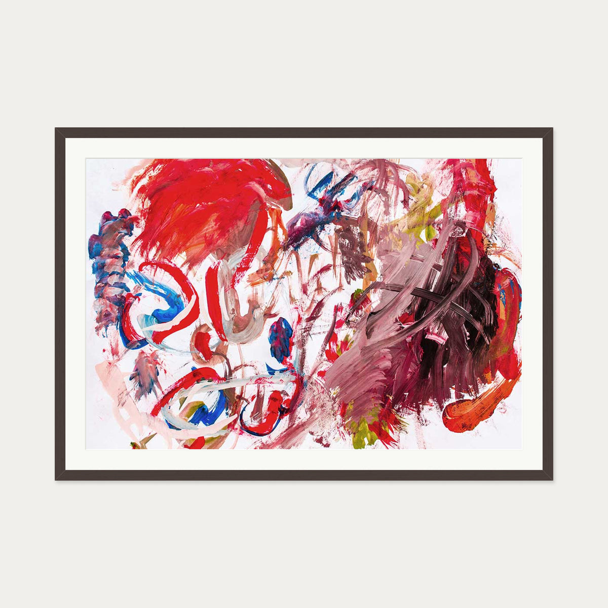 Abstract Brushstrokes II Wall Art Print — 70 x 100 cm — Brown Frame