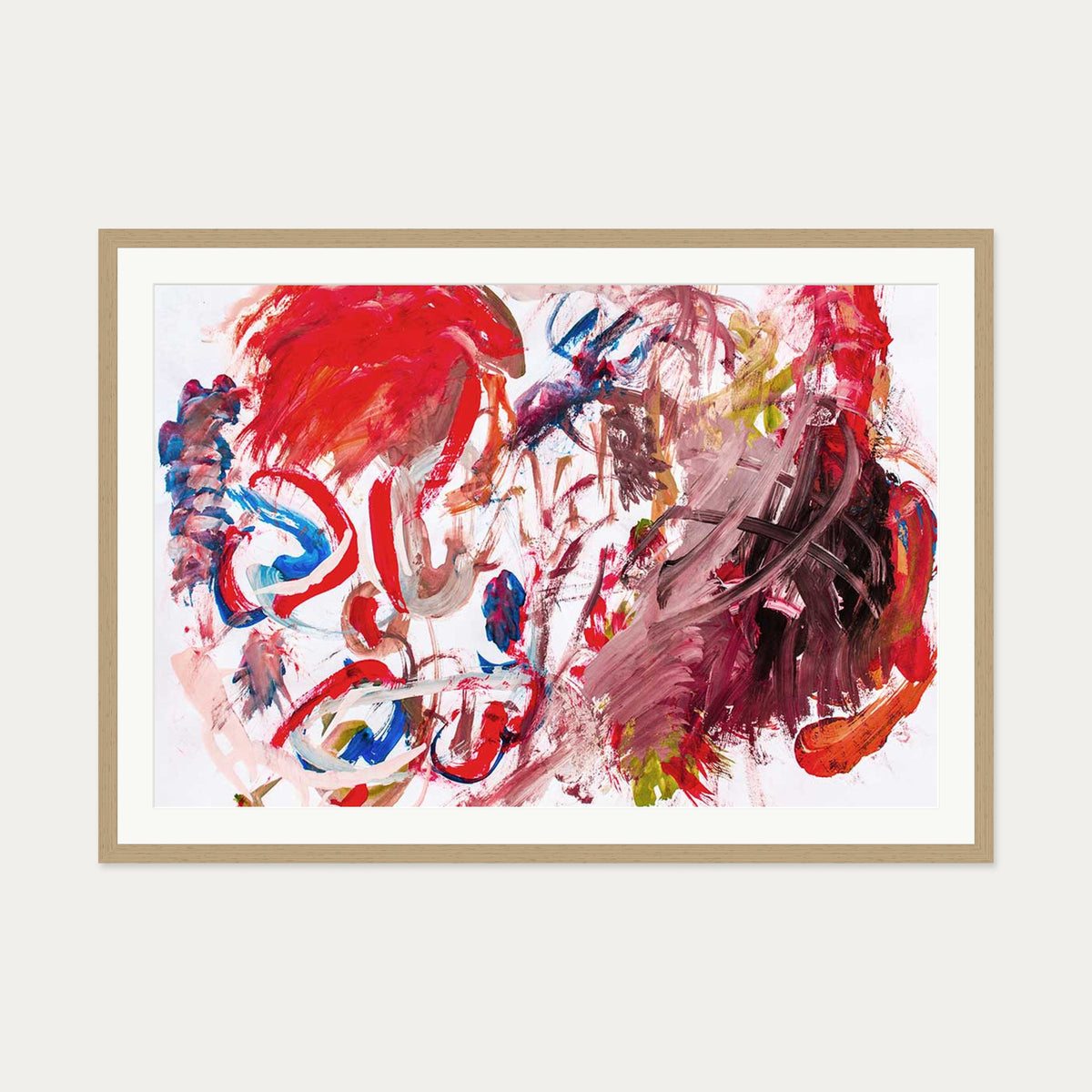 Abstract Brushstrokes II Wall Art Print — 70 x 100 cm — Oak Frame