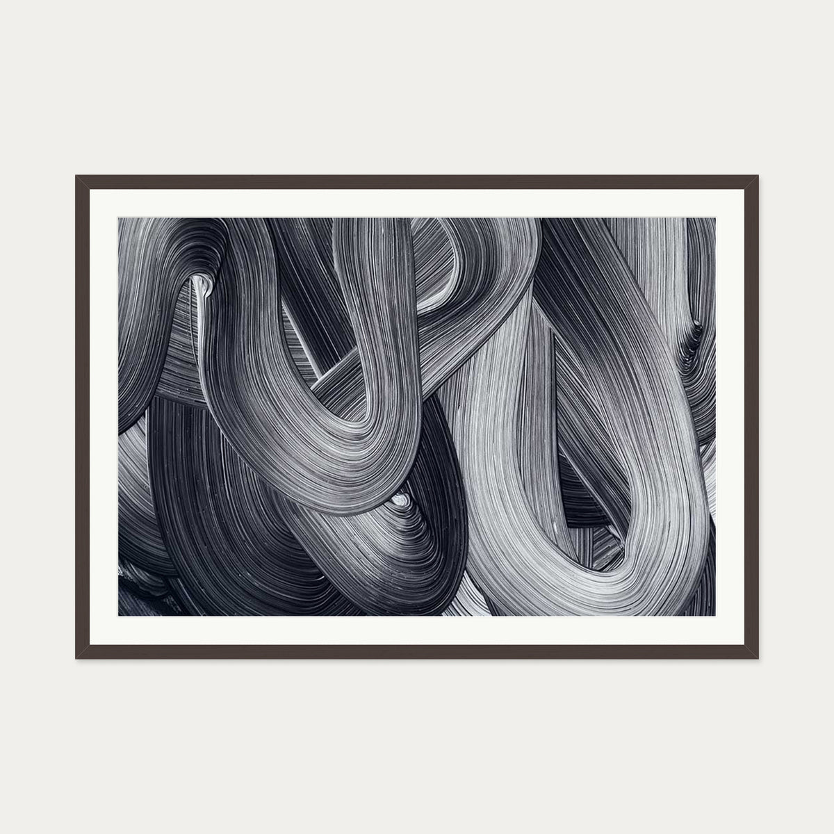 Abstract Brushstrokes III Art Print — 70 x 100 cm — Brown Frame