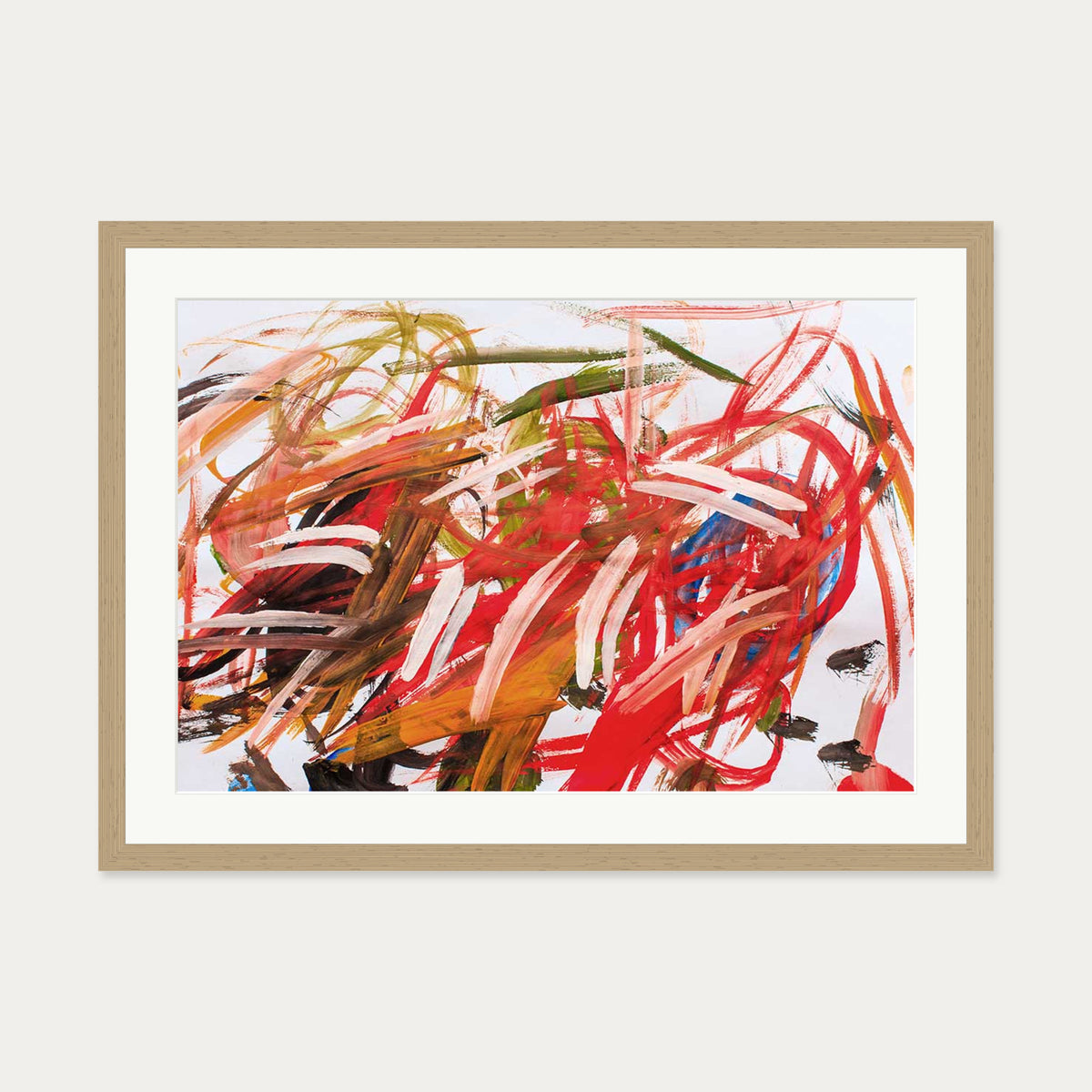 Abstract Brushstrokes Wall Art Print — 50 x 70 cm — Oak Frame