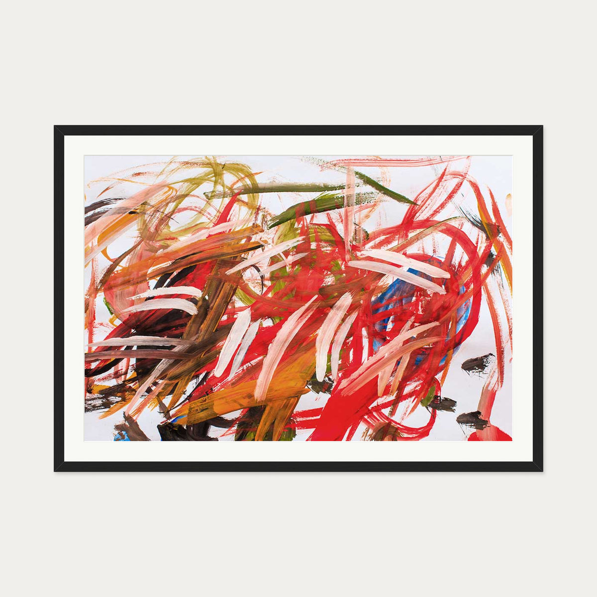 Abstract Brushstrokes Wall Art Print — 70 x 100 cm — Black Frame