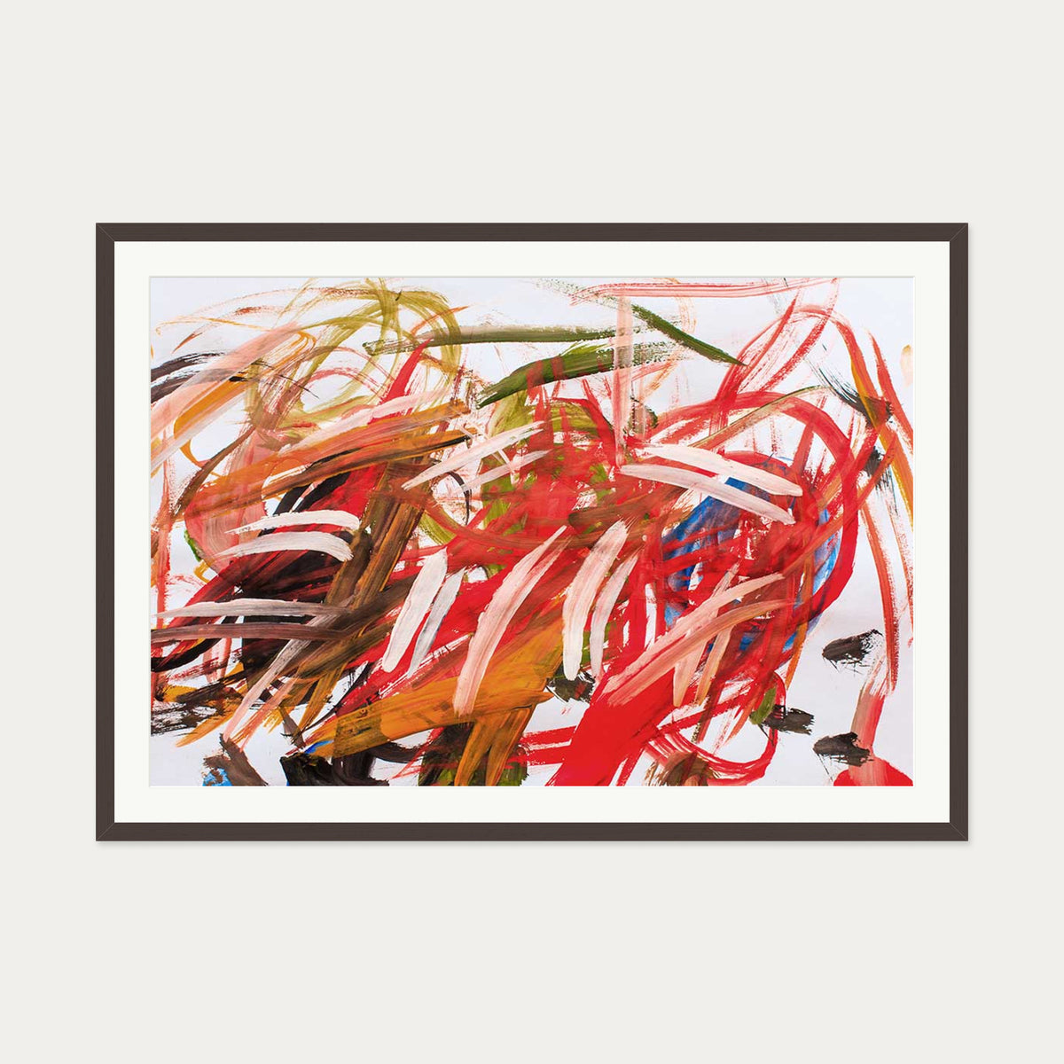 Abstract Brushstrokes Wall Art Print — 70 x 100 cm — Brown Frame