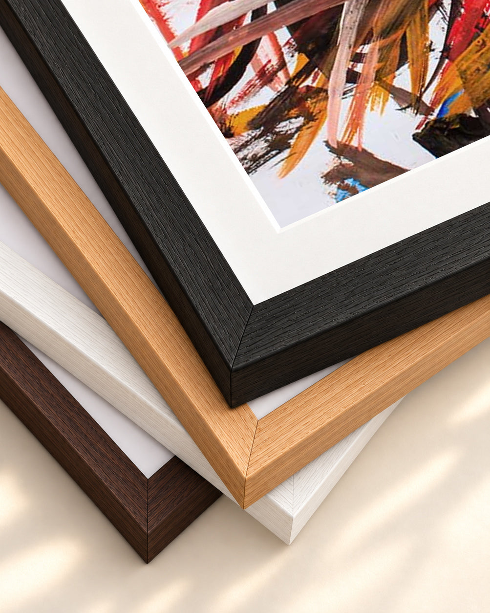 Abstract Brushstrokes Wall Art Print — framed print corner with 5 cm mount and bevel