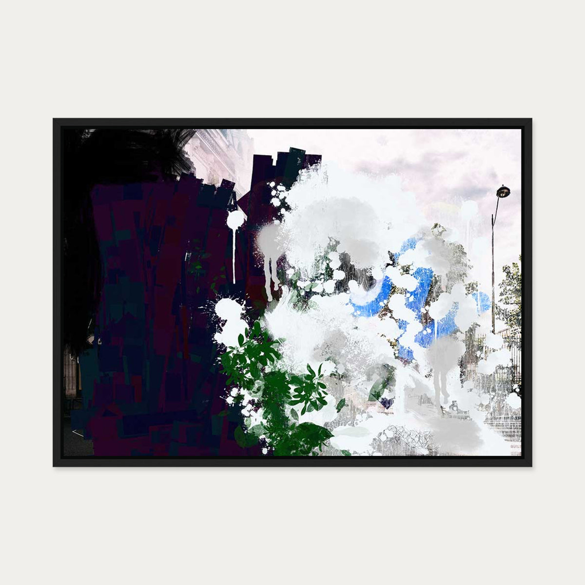 Abstract City Park Canvas Art — 50 x 70 cm — Black Frame