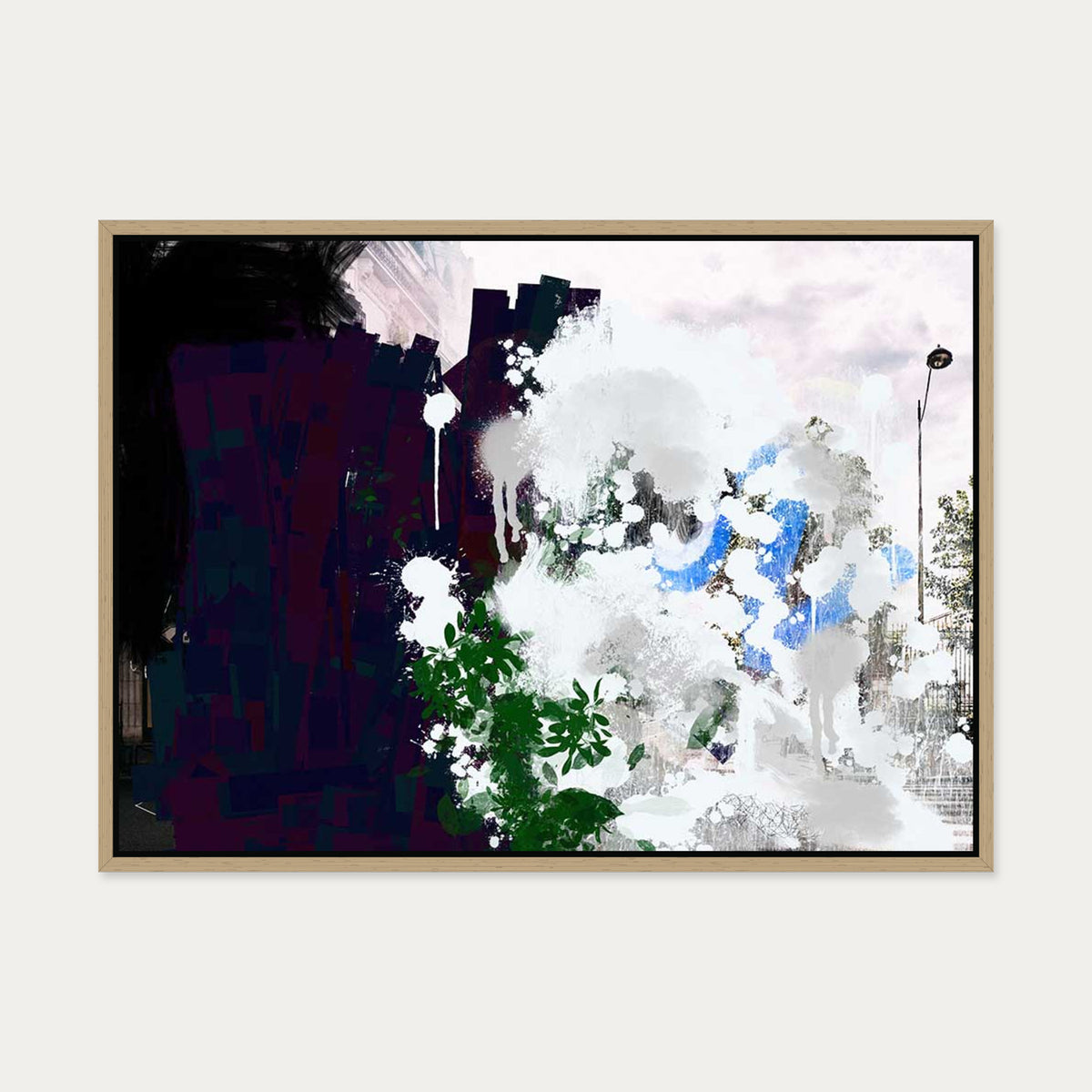 Abstract City Park Canvas Art — 50 x 70 cm — Oak Frame