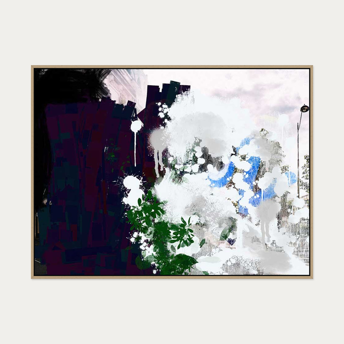 Abstract City Park Canvas Art — 90 x 120 cm — Oak Frame