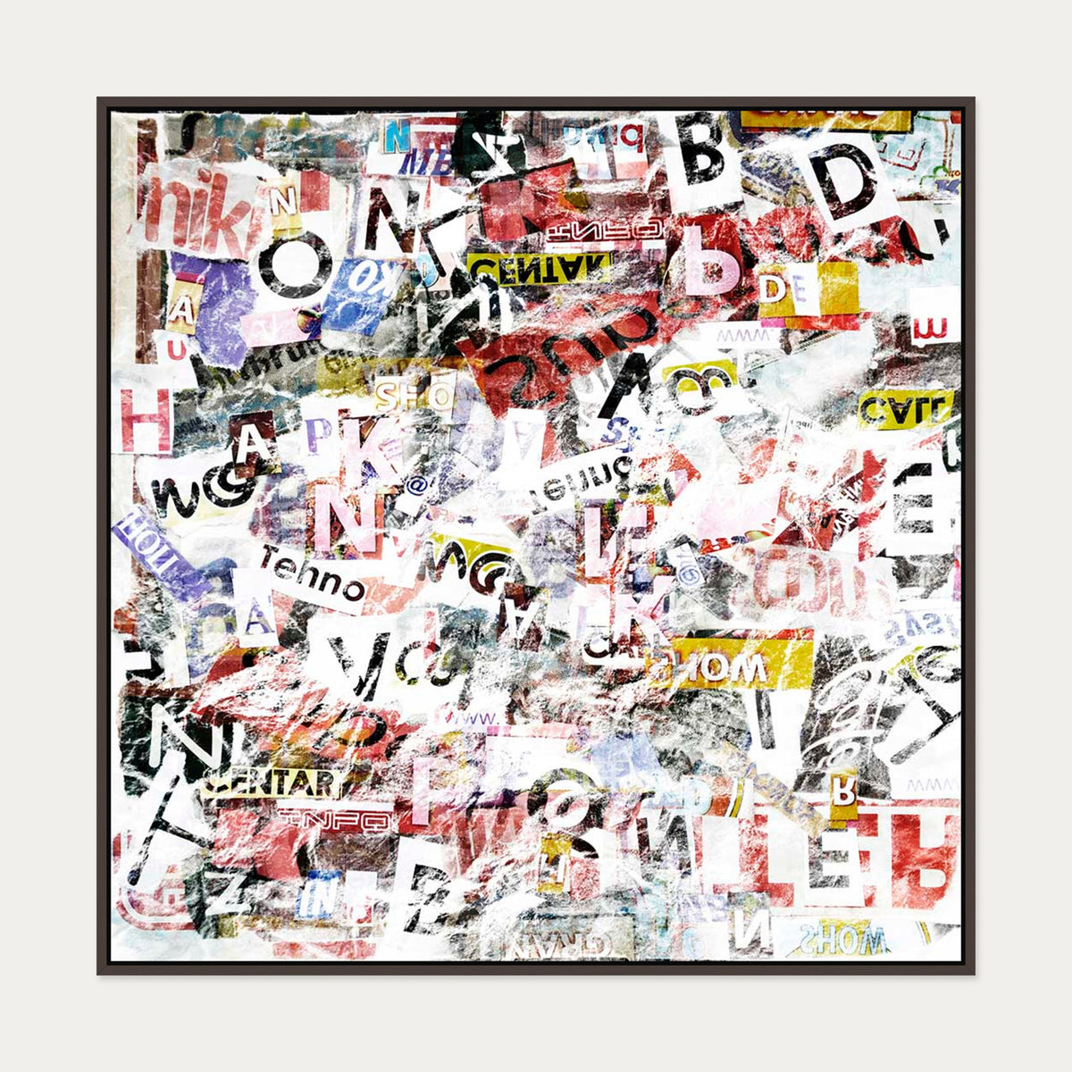 Abstract Collage Canvas Art — 100 x 100 cm — Brown Frame