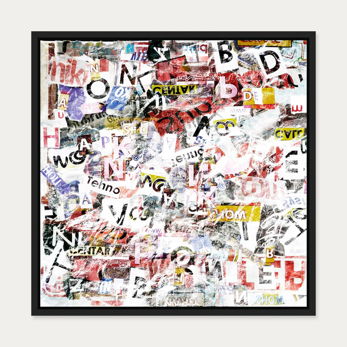 Abstract Collage Canvas Art — 50 x 50 cm — Black Frame