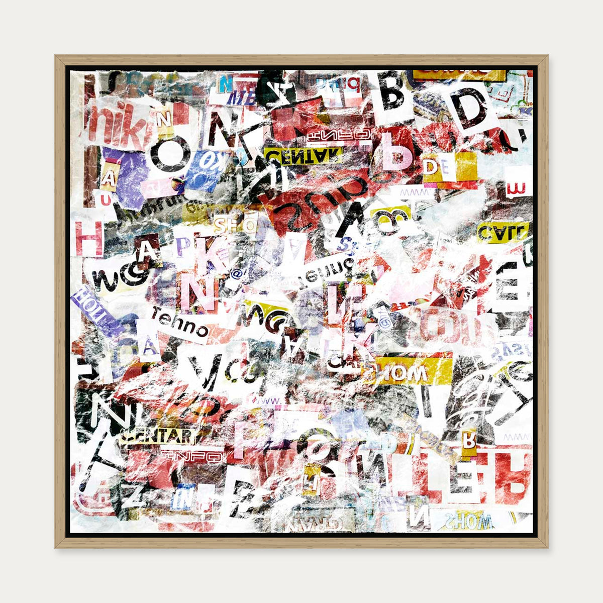 Abstract Collage Canvas Art — 50 x 50 cm — Oak Frame
