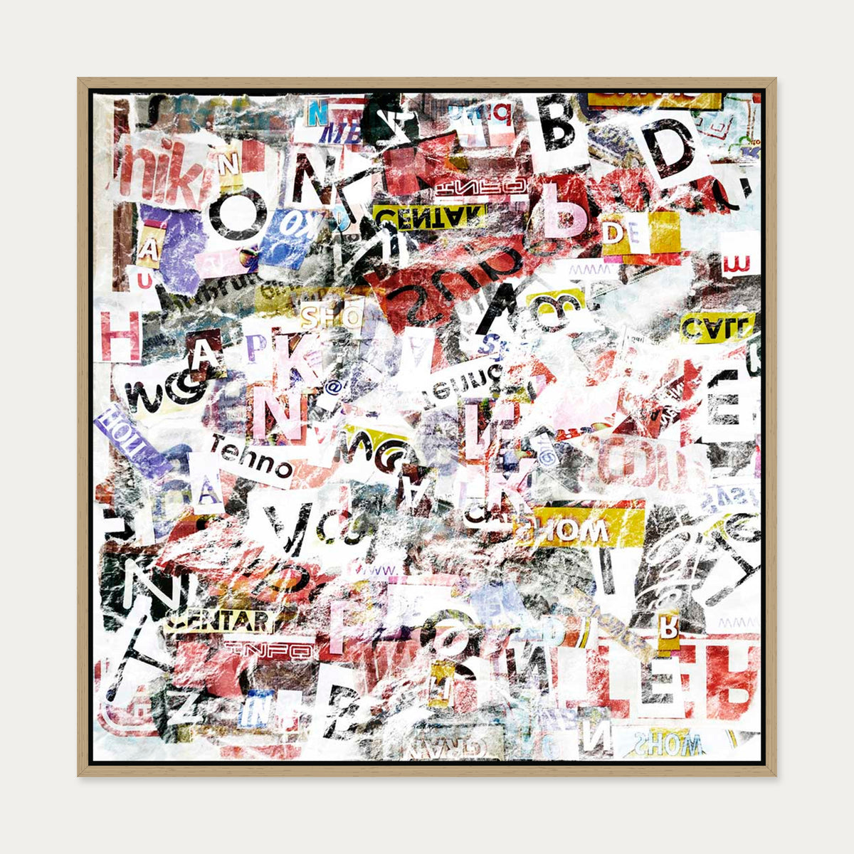 Abstract Collage Canvas Art — 70 x 70 cm — Oak Frame
