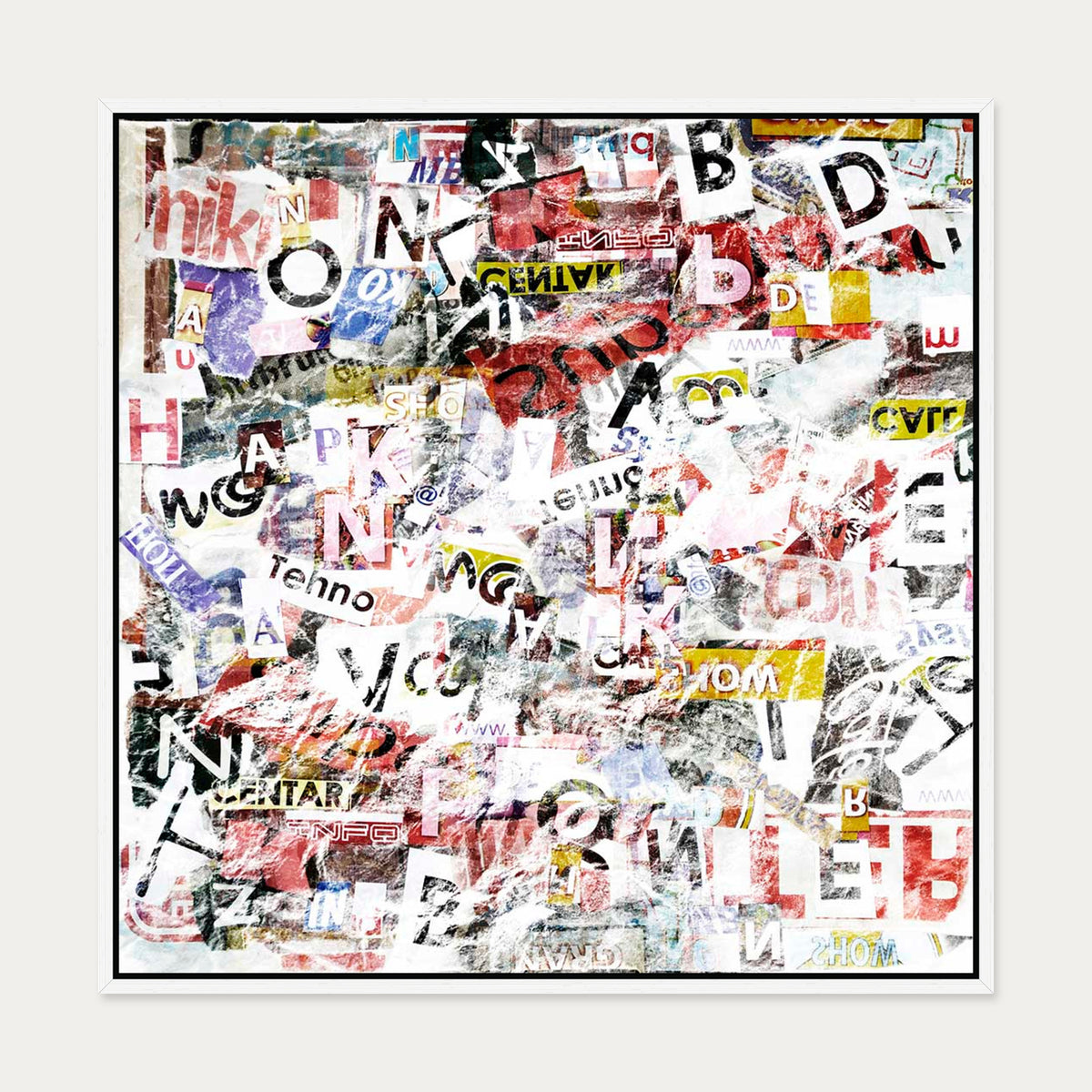 Abstract Collage Canvas Art — 70 x 70 cm — White Frame