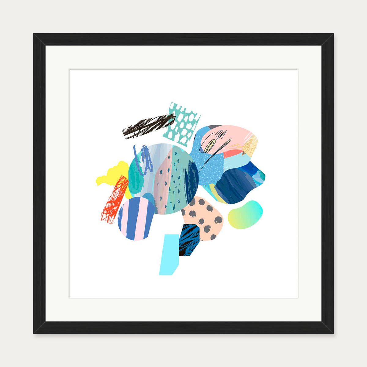 Abstract Colour Shapes Art Print — 50 x 50 cm — Black Frame