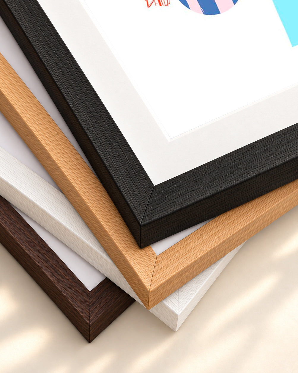 Abstract Colour Shapes Art Print — framed print corner with 5 cm mount and bevel