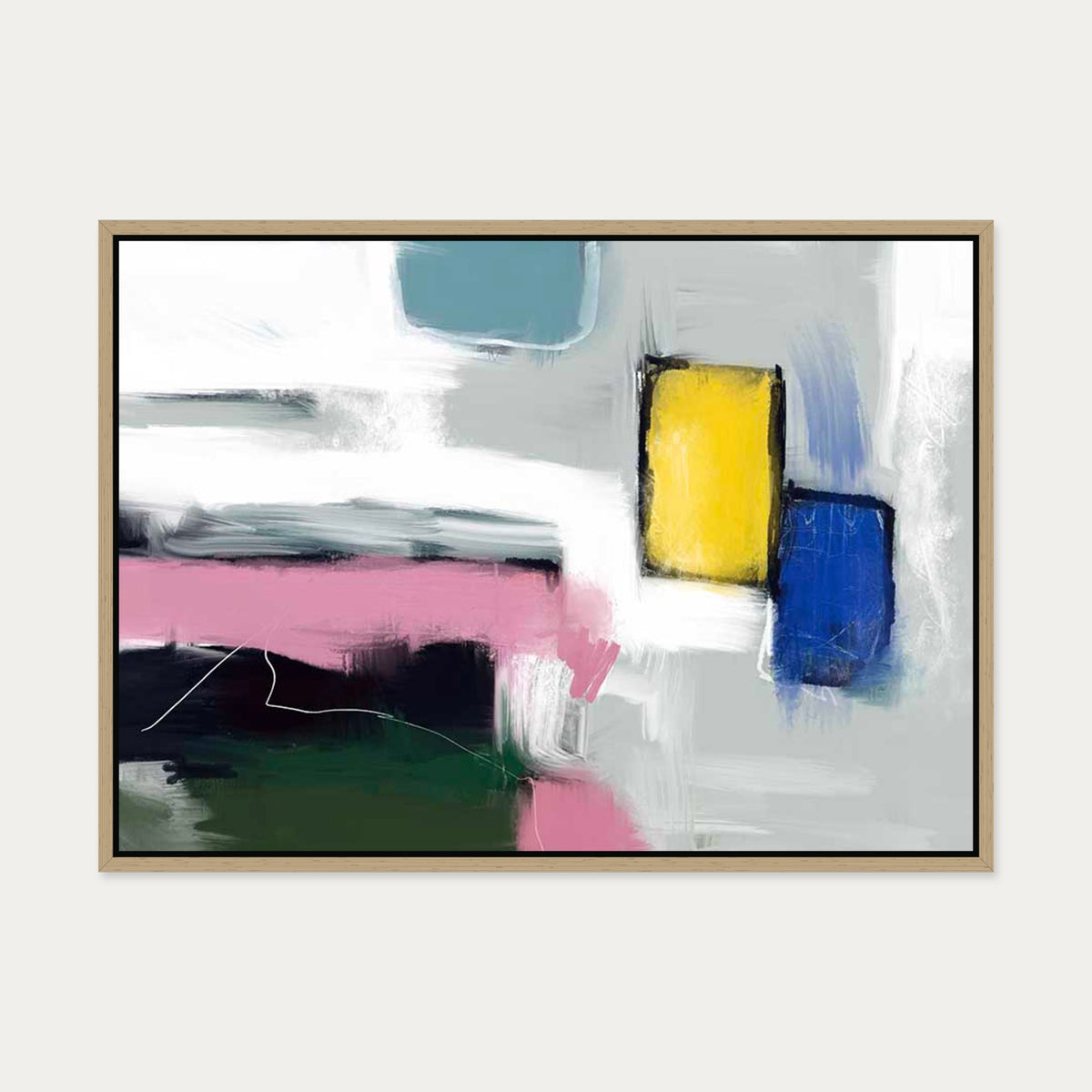 Abstract Colourful Movement Canvas Art — 50 x 70 cm — Oak Frame