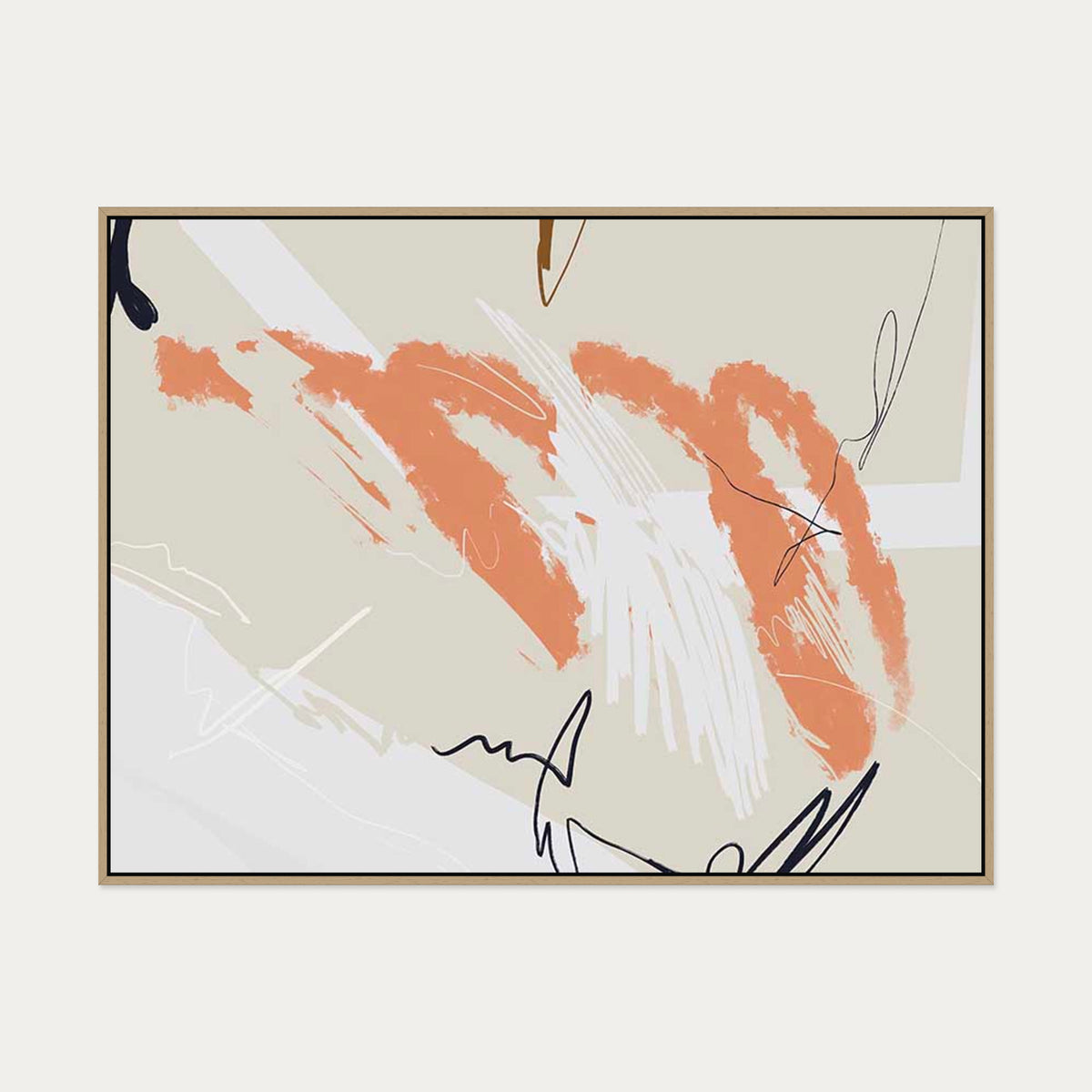 Abstract Composition Canvas Art — 90 x 120 cm — Oak Frame