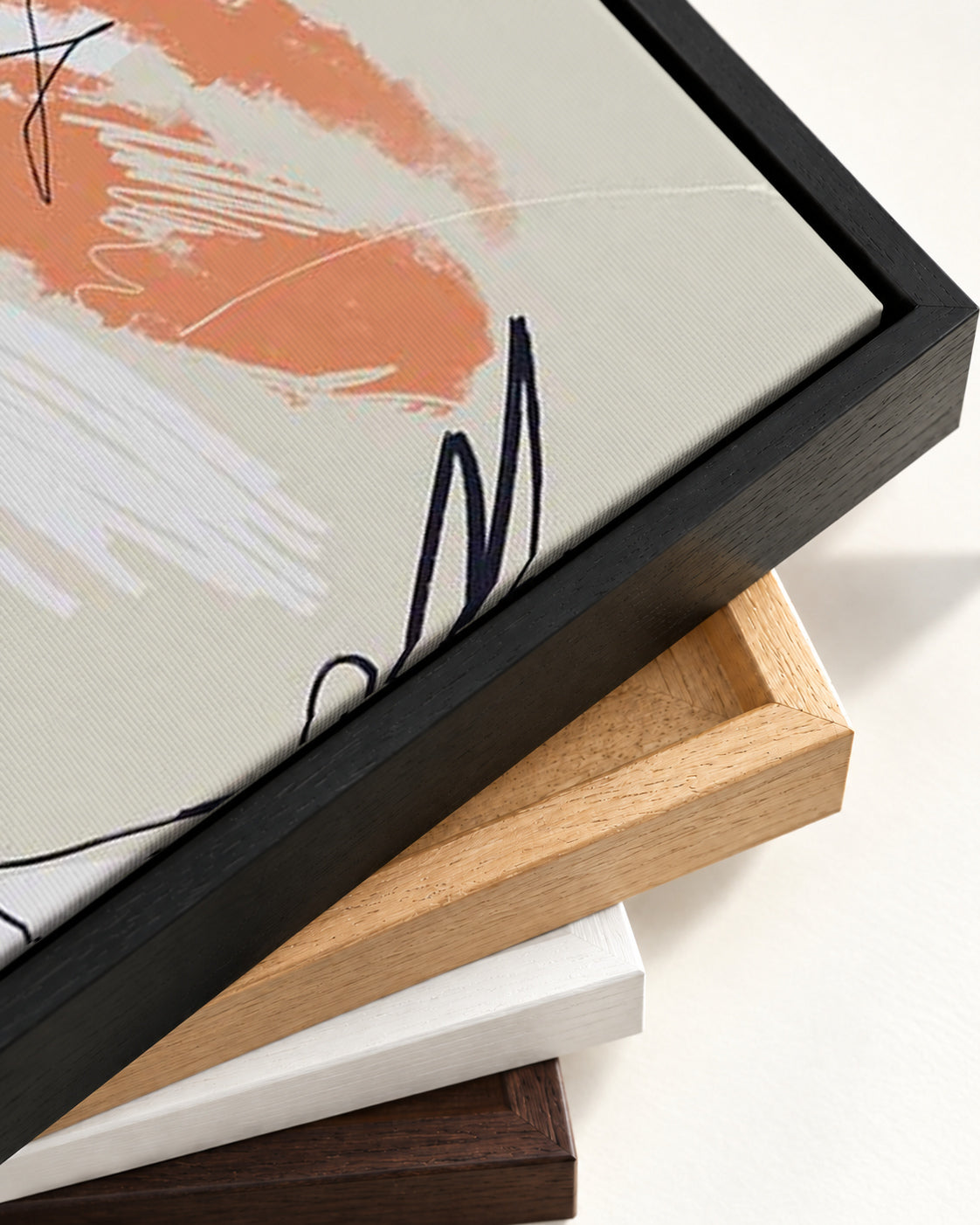 Abstract Composition Canvas Art — framed canvas corner and wrapped canvas detail