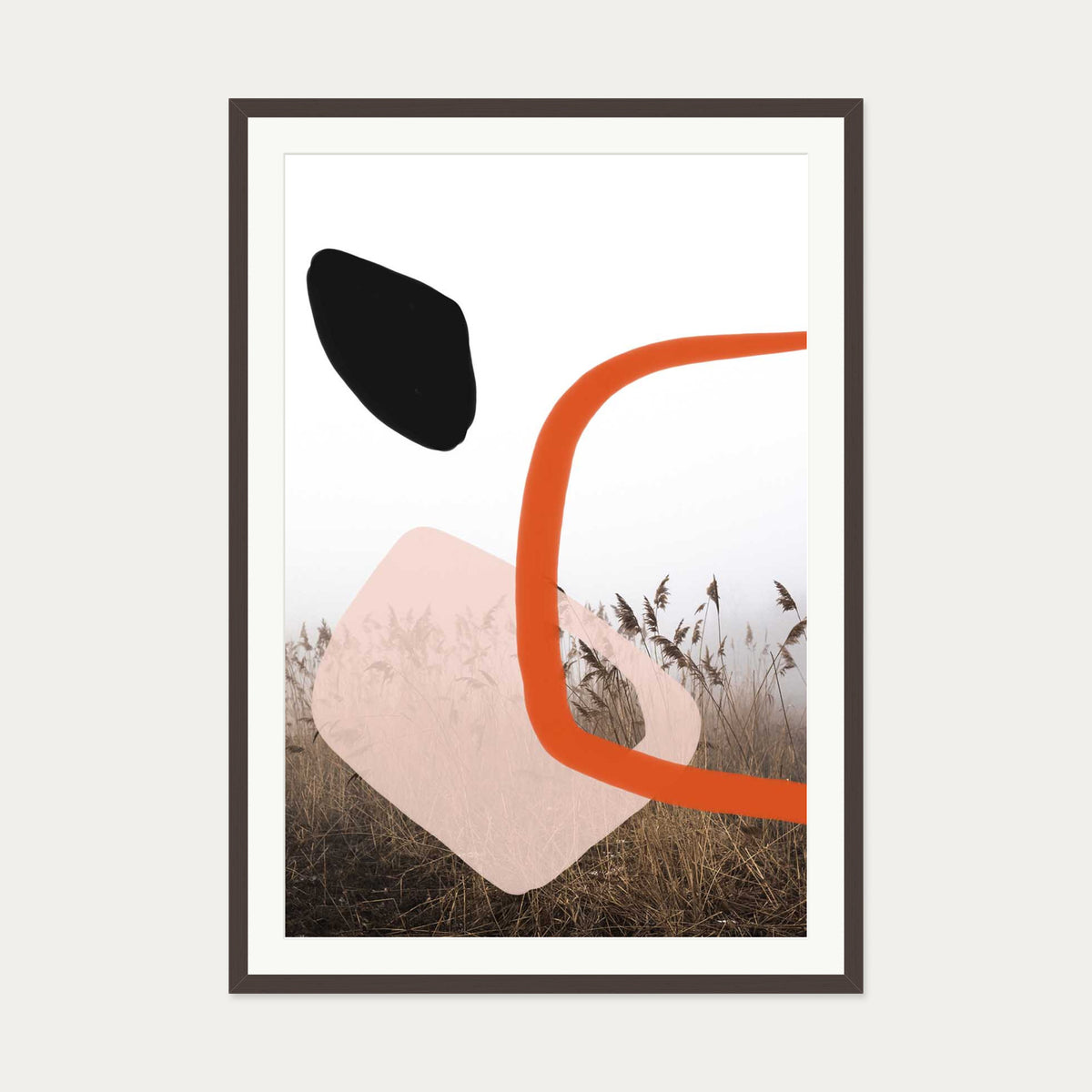 Abstract Field With Colours 2 Art Print — 70 x 100 cm — Brown Frame