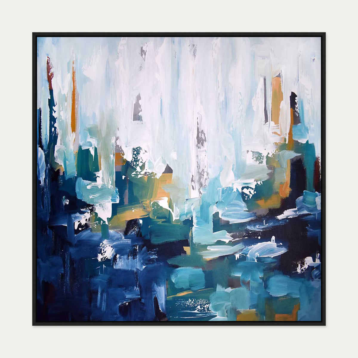 Abstract Forest Canvas Art — 100 x 100 cm — Black Frame