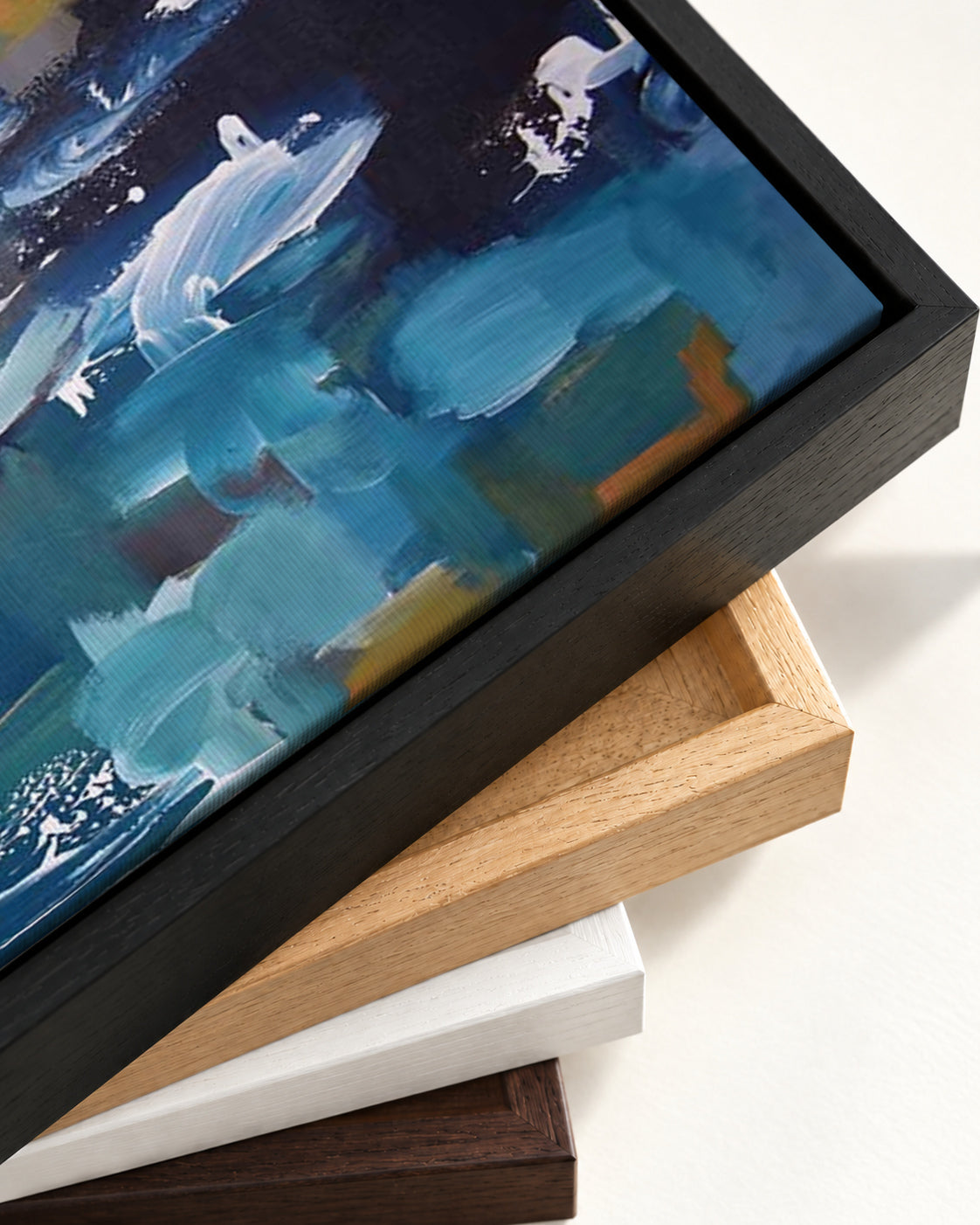 Abstract Forest Canvas Art — framed canvas corner and wrapped canvas detail