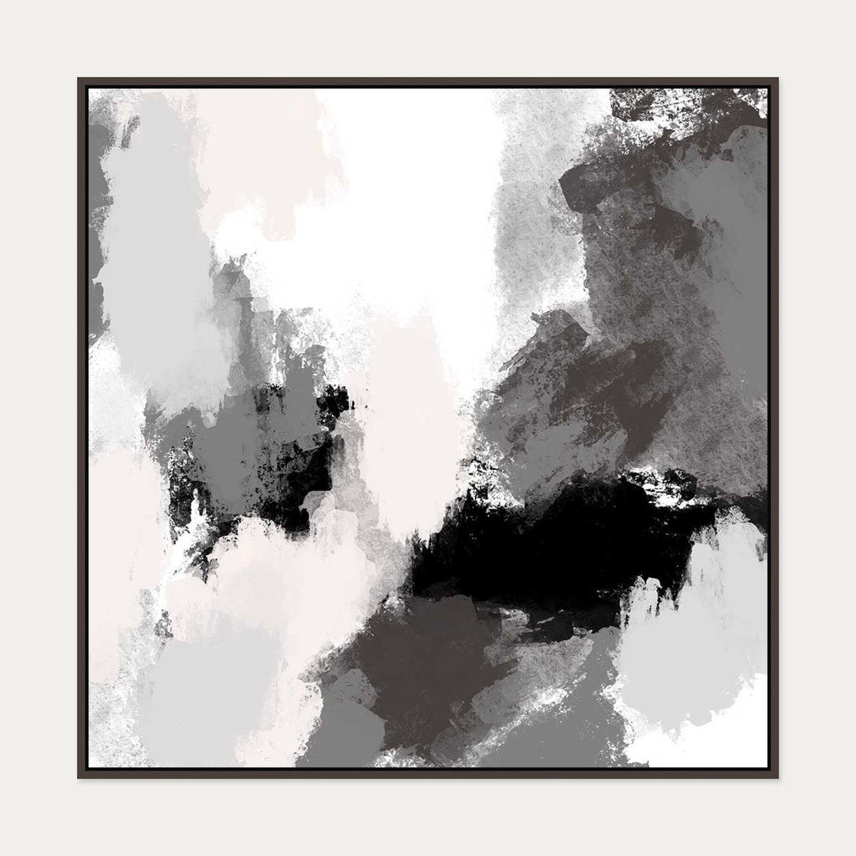 Abstract Grey Rush Canvas Art — 100 x 100 cm — Brown Frame