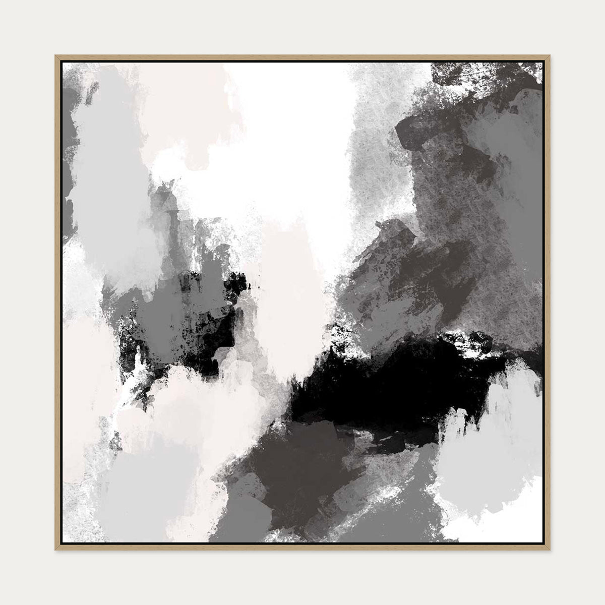 Abstract Grey Rush Canvas Art — 100 x 100 cm — Oak Frame