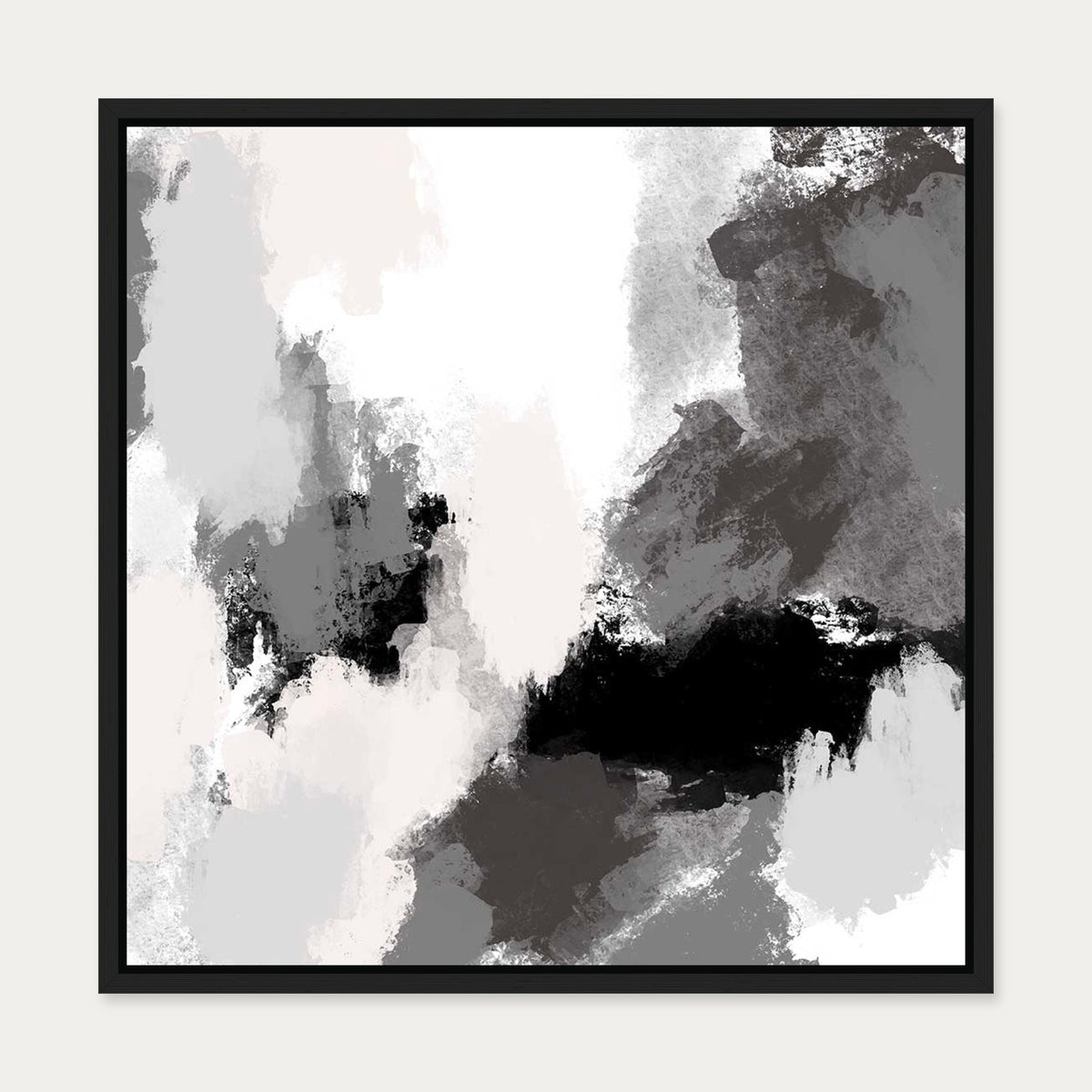 Abstract Grey Rush Canvas Art — 50 x 50 cm — Black Frame