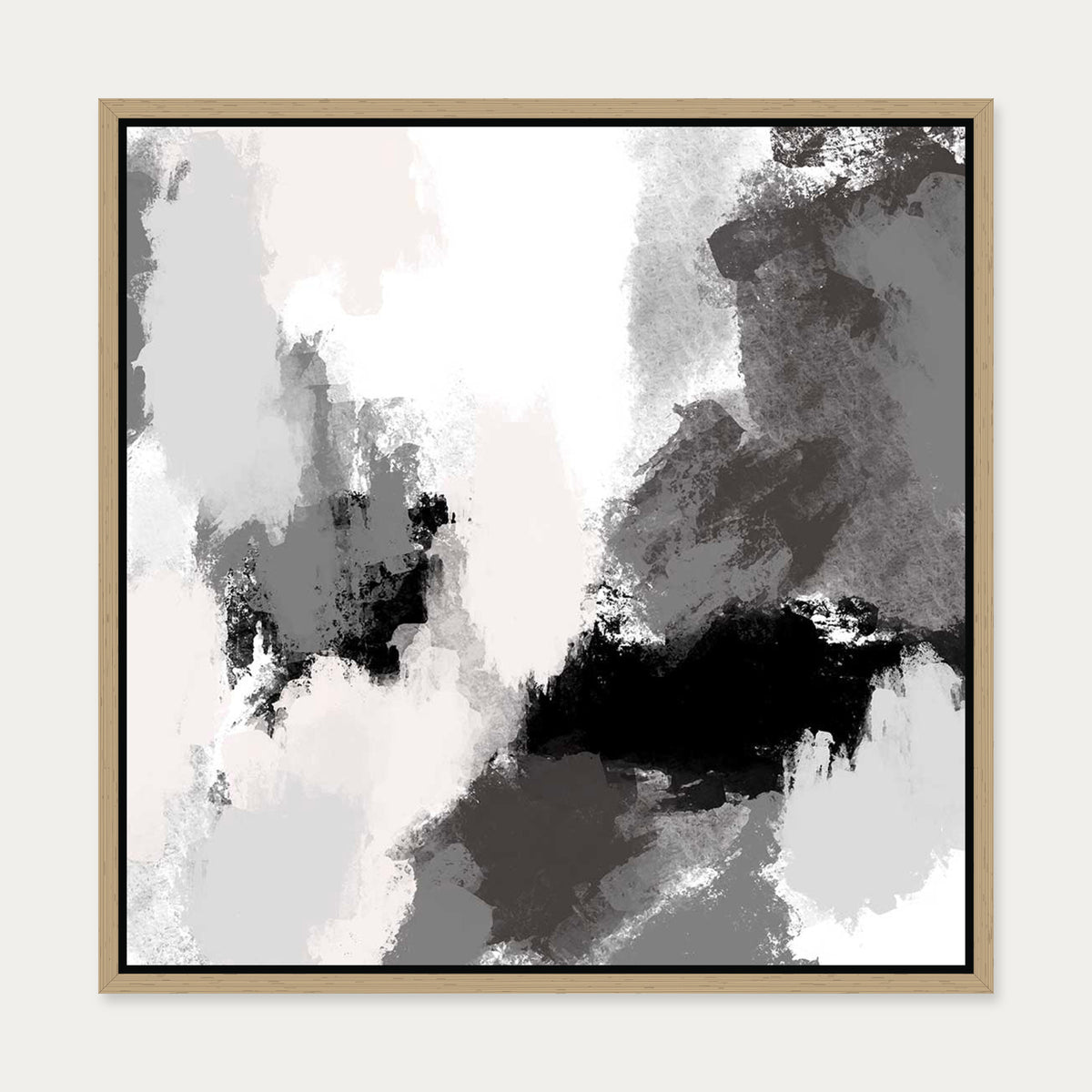 Abstract Grey Rush Canvas Art — 50 x 50 cm — Oak Frame