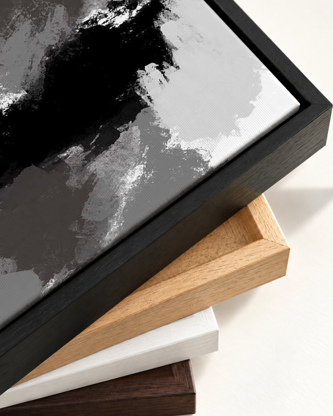 Abstract Grey Rush Canvas Art — framed canvas corner and wrapped canvas detail