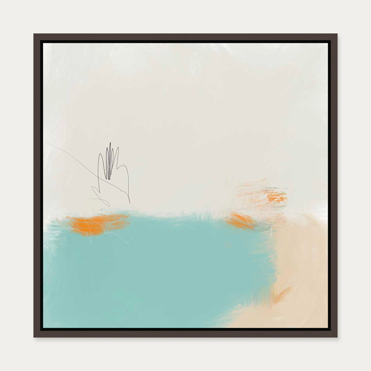 Abstract Harbour Canvas Art — 50 x 50 cm — Brown Frame