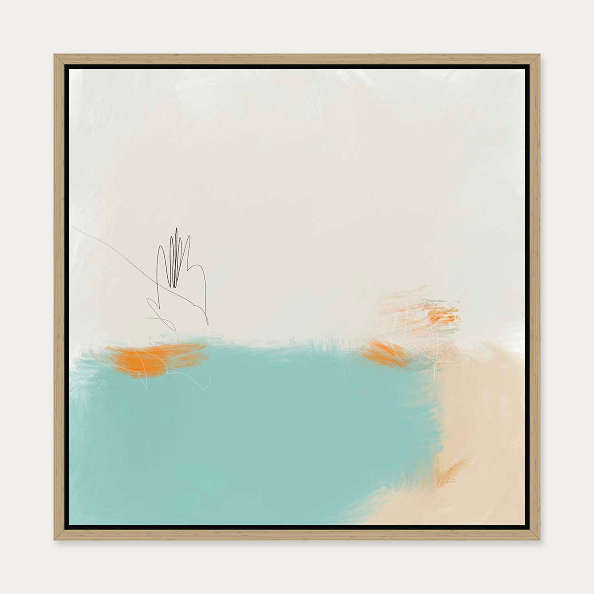Abstract Harbour Canvas Art — 50 x 50 cm — Oak Frame