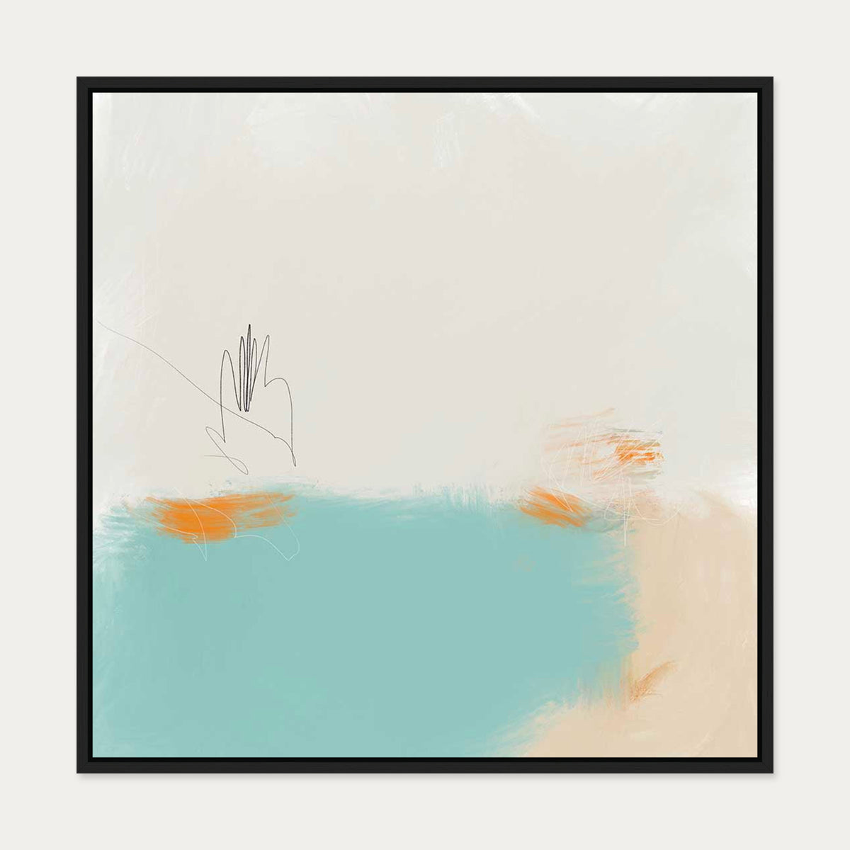 Abstract Harbour Canvas Art — 70 x 70 cm — Black Frame