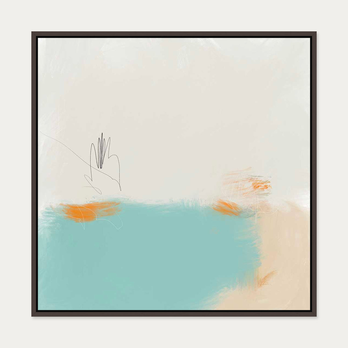 Abstract Harbour Canvas Art — 70 x 70 cm — Brown Frame