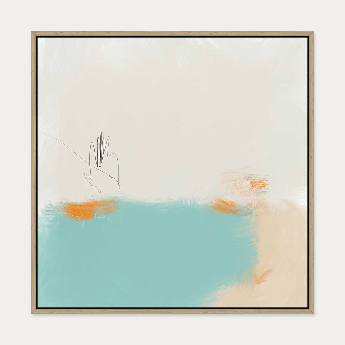 Abstract Harbour Canvas Art — 70 x 70 cm — Oak Frame