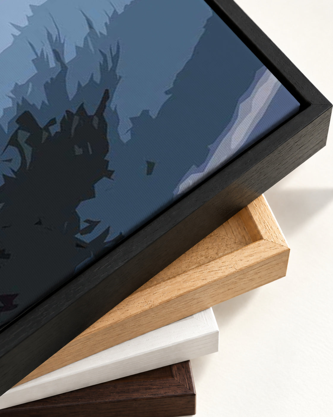 Abstract Landscape Reflection Canvas Art — framed canvas corner and wrapped canvas detail