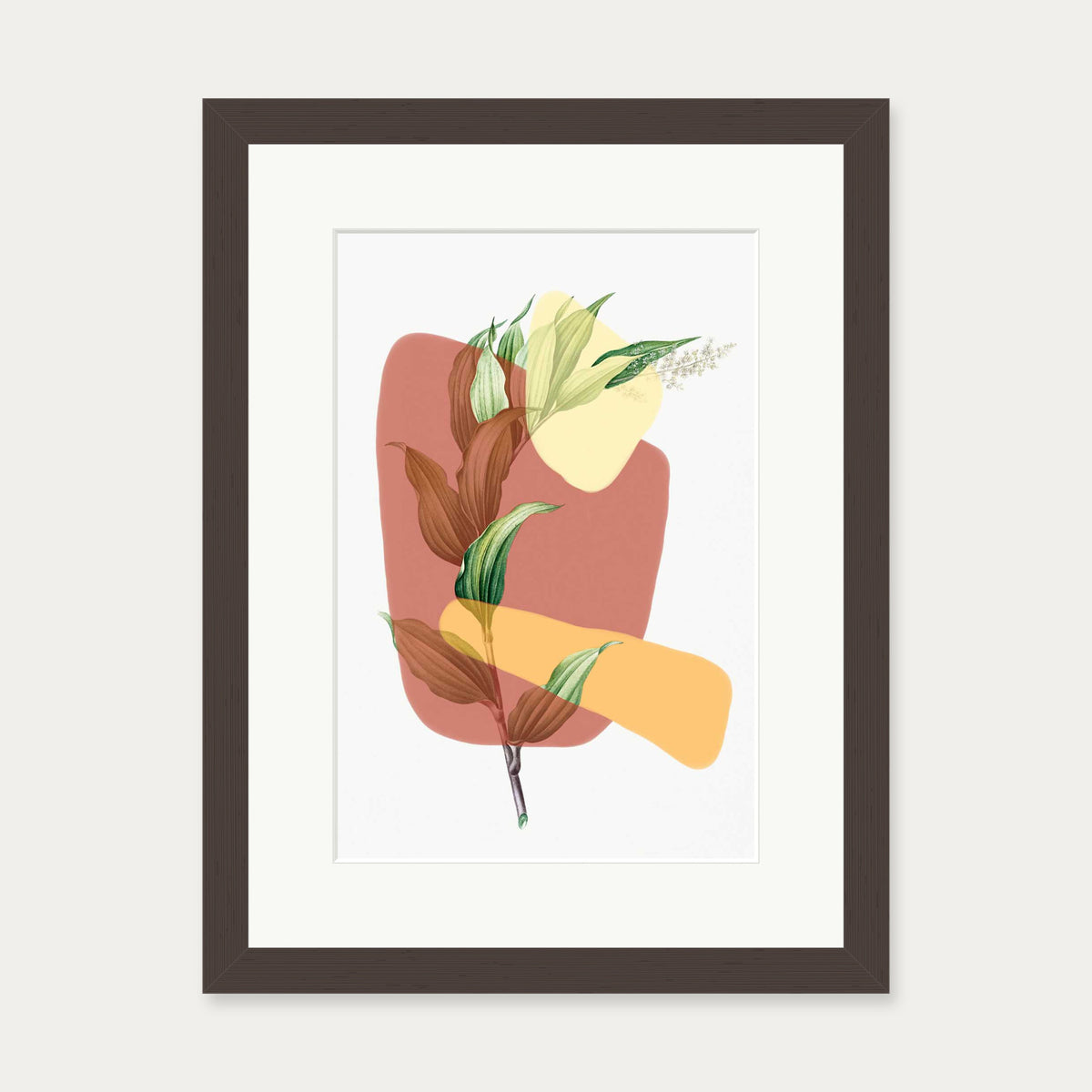 Abstract Leaf Illustration Art Print — 30 x 40 cm — Brown Frame