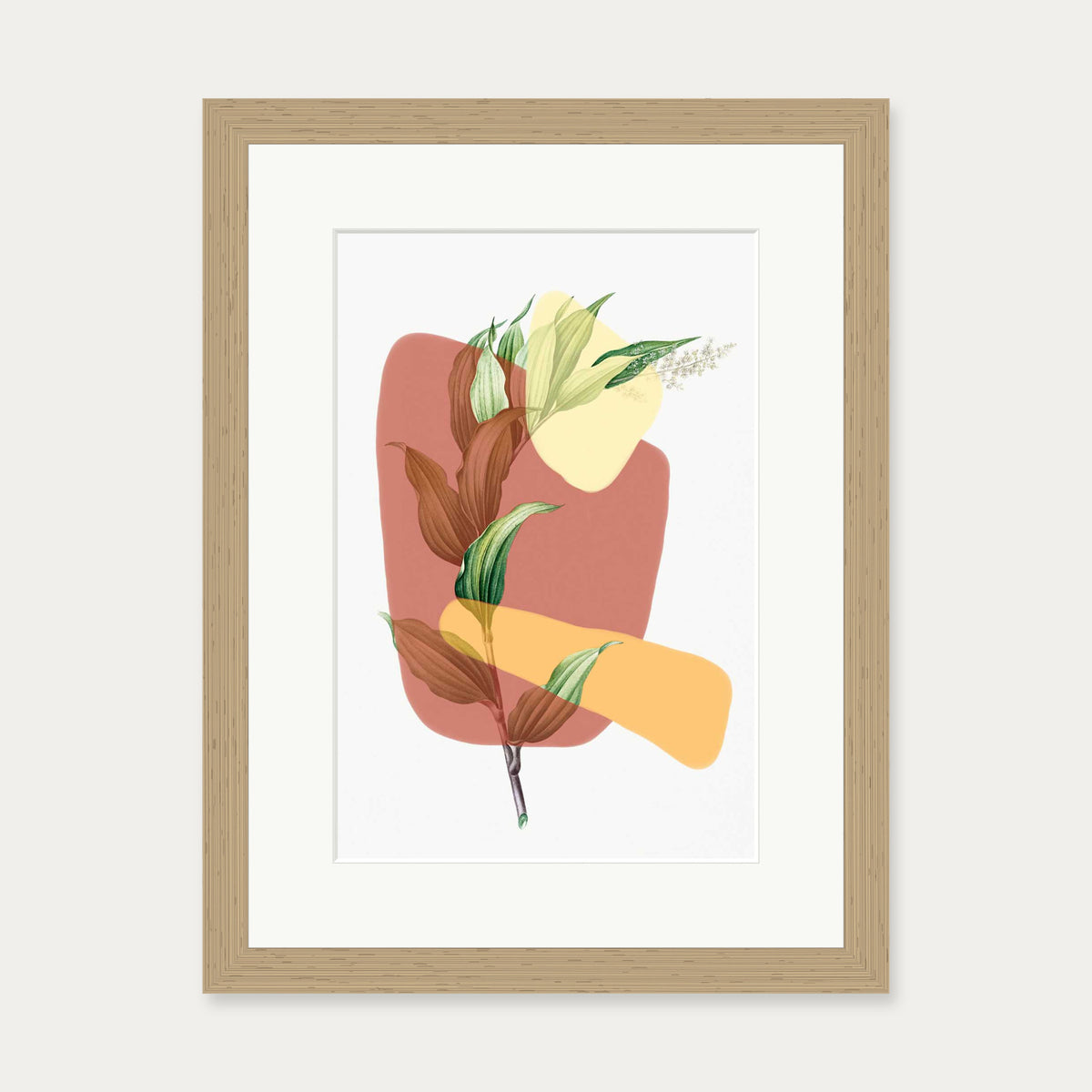 Abstract Leaf Illustration Art Print — 30 x 40 cm — Oak Frame