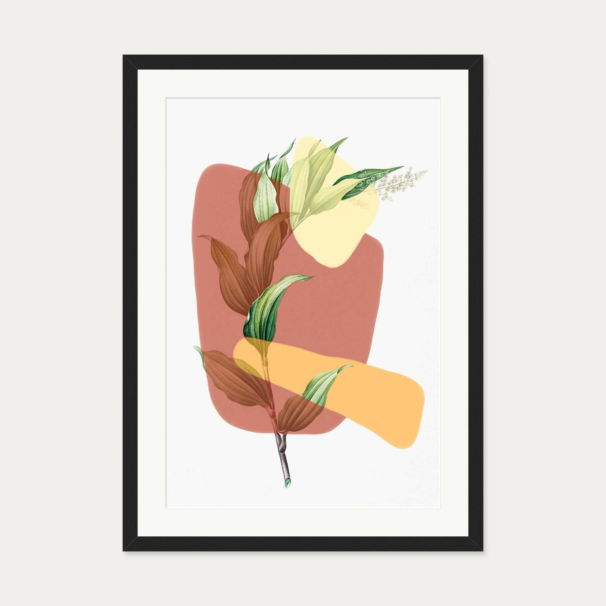 Abstract Leaf Illustration Art Print — 50 x 70 cm — Black Frame