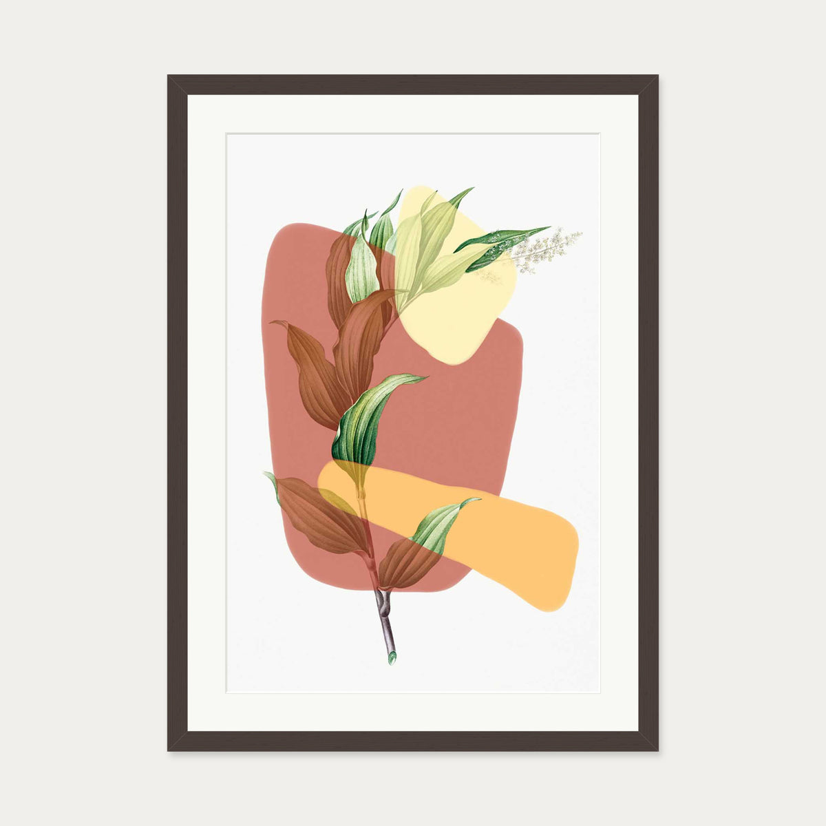 Abstract Leaf Illustration Art Print — 50 x 70 cm — Brown Frame