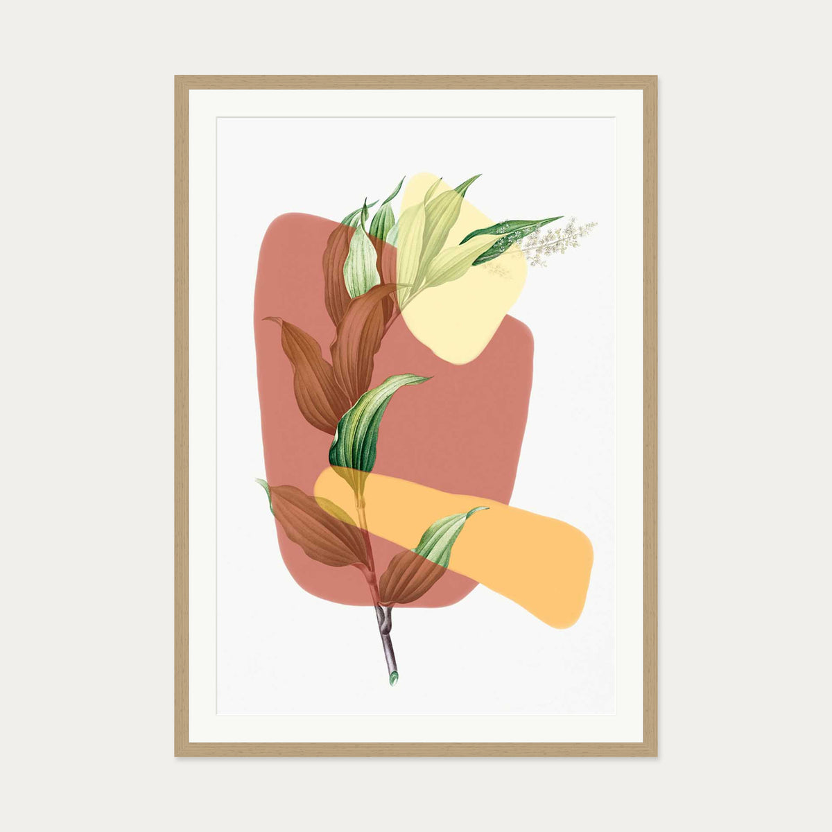 Abstract Leaf Illustration Art Print — 70 x 100 cm — Oak Frame