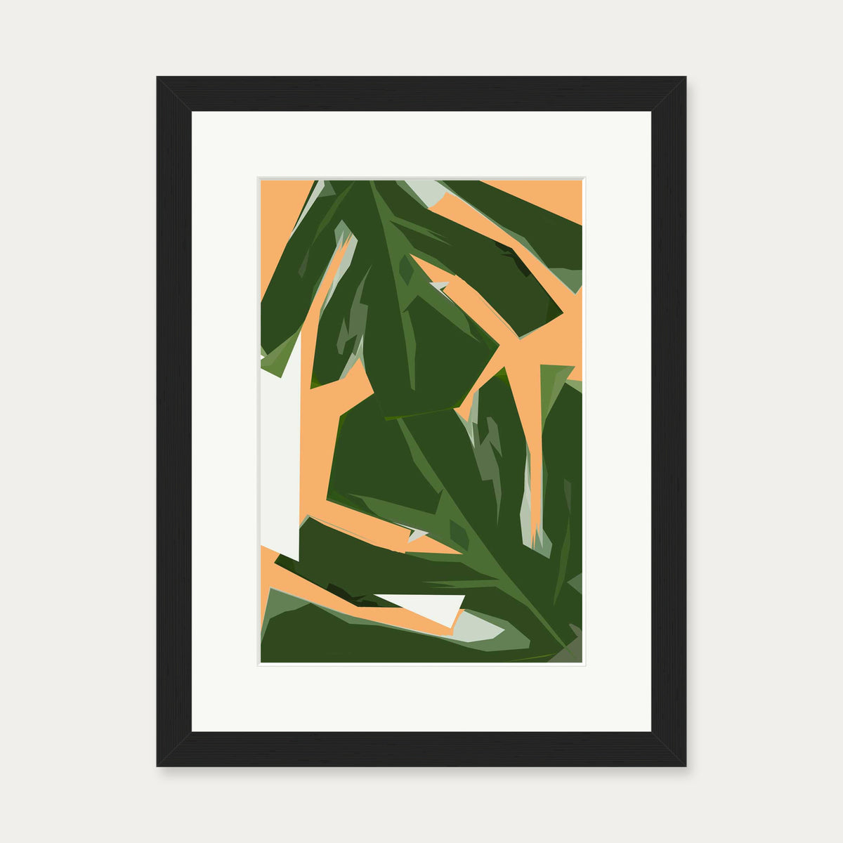 Abstract Leaves Illustrated Art Print — 30 x 40 cm — Black Frame